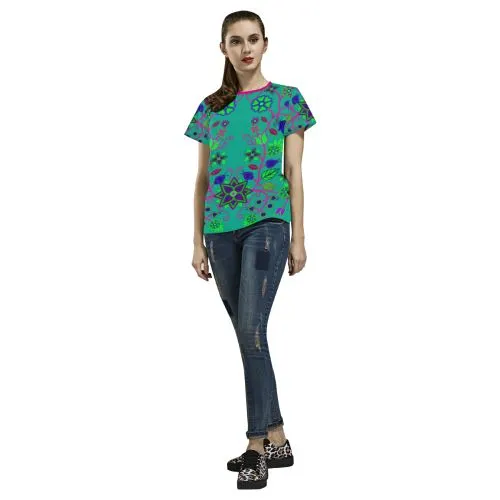 Floral Beadwork Seven Clans Deep Lake T-shirt for Women/Large Size (USA Size) (
