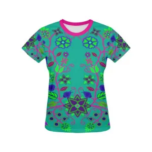Floral Beadwork Seven Clans Deep Lake T-shirt for Women/Large Size (USA Size) (