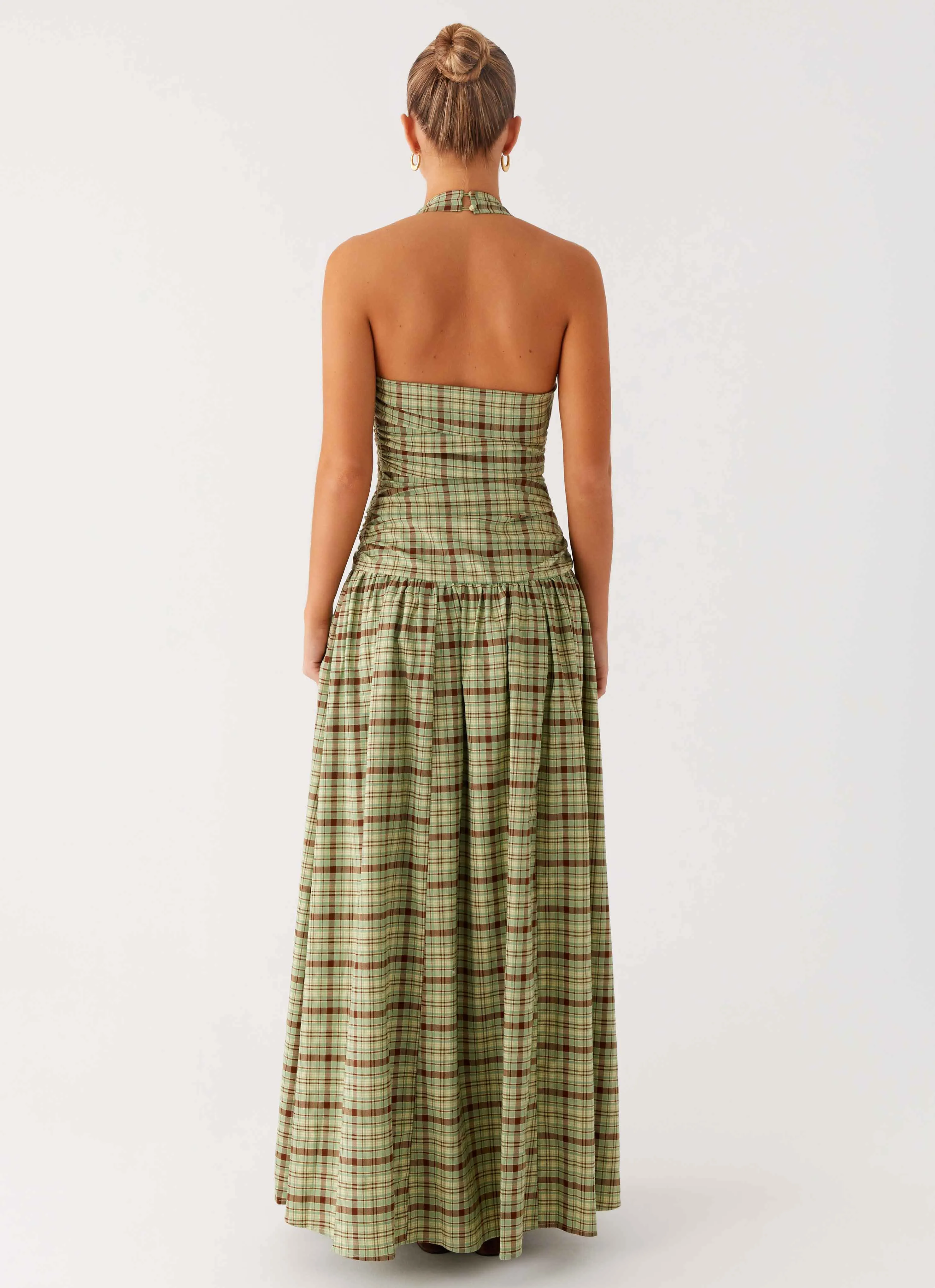 Stretchable Fabric Wardrobe Must-Have Lilith Maxi Dress - Forest Plaid