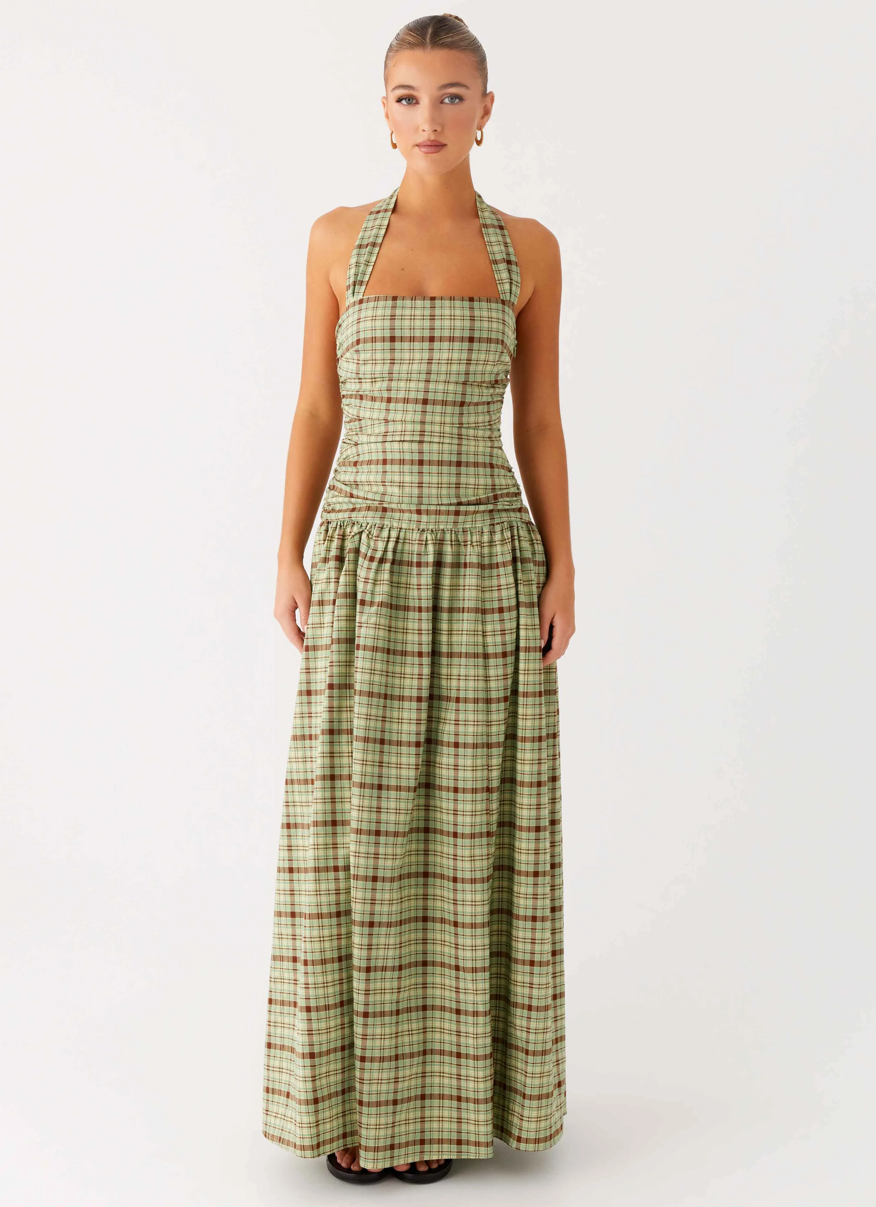 Odorless Binding Tape Lilith Maxi Dress - Forest Plaid