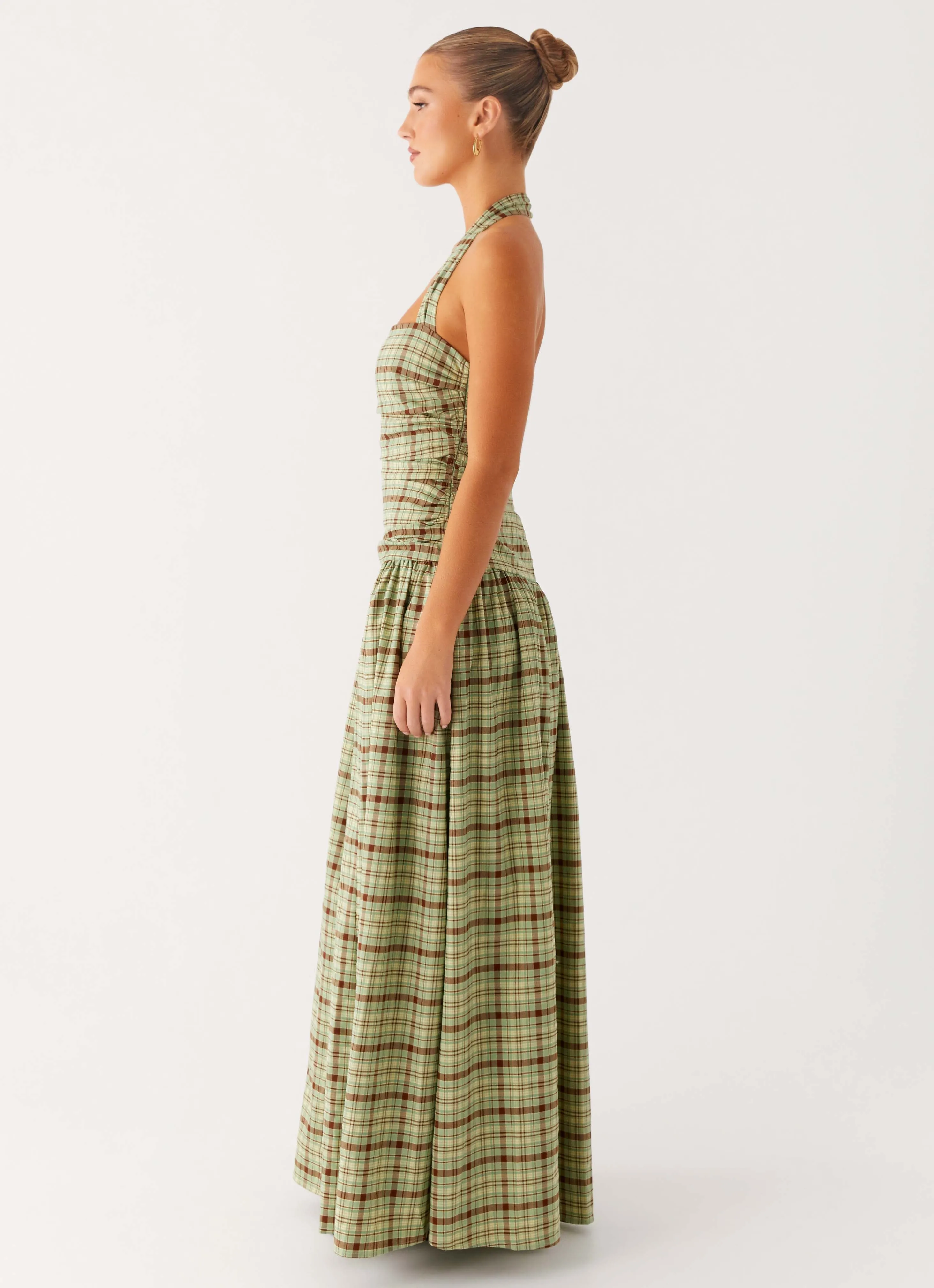 Lilith Maxi Dress - Forest Plaid Minimalist Design
