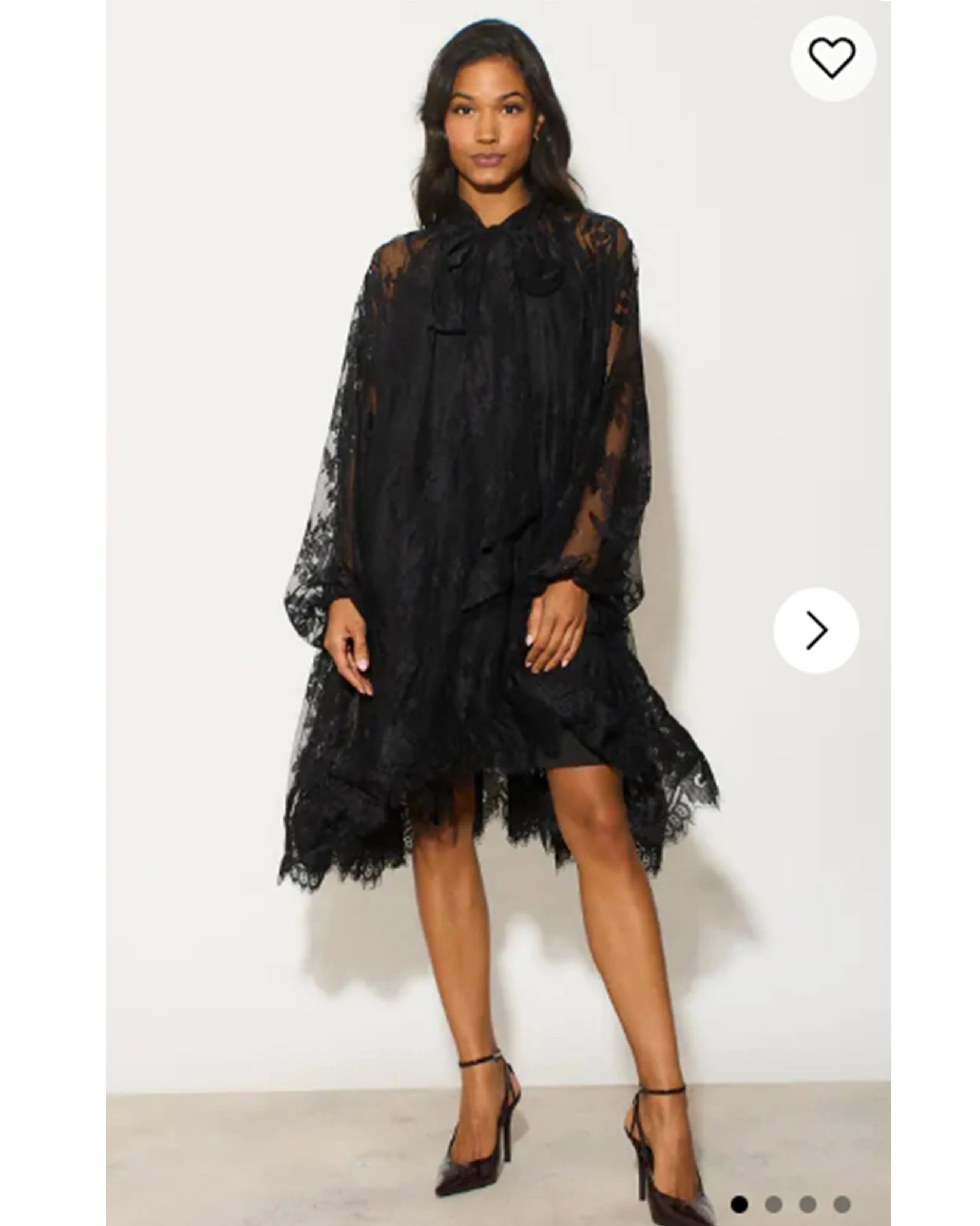 Floral Lace long blouseon sleeves design dress in Black