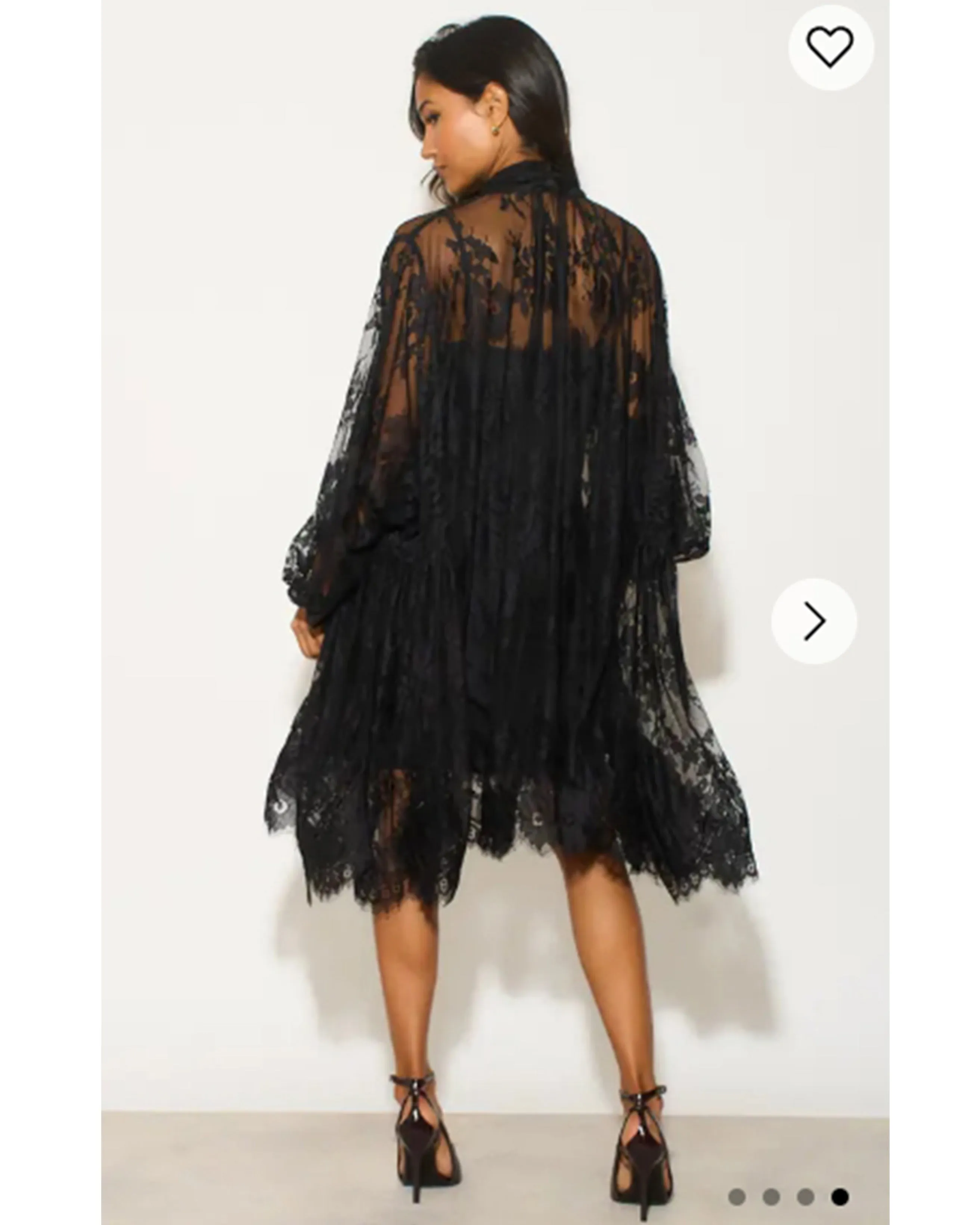 Floral Lace long blouseon sleeves design dress in Black