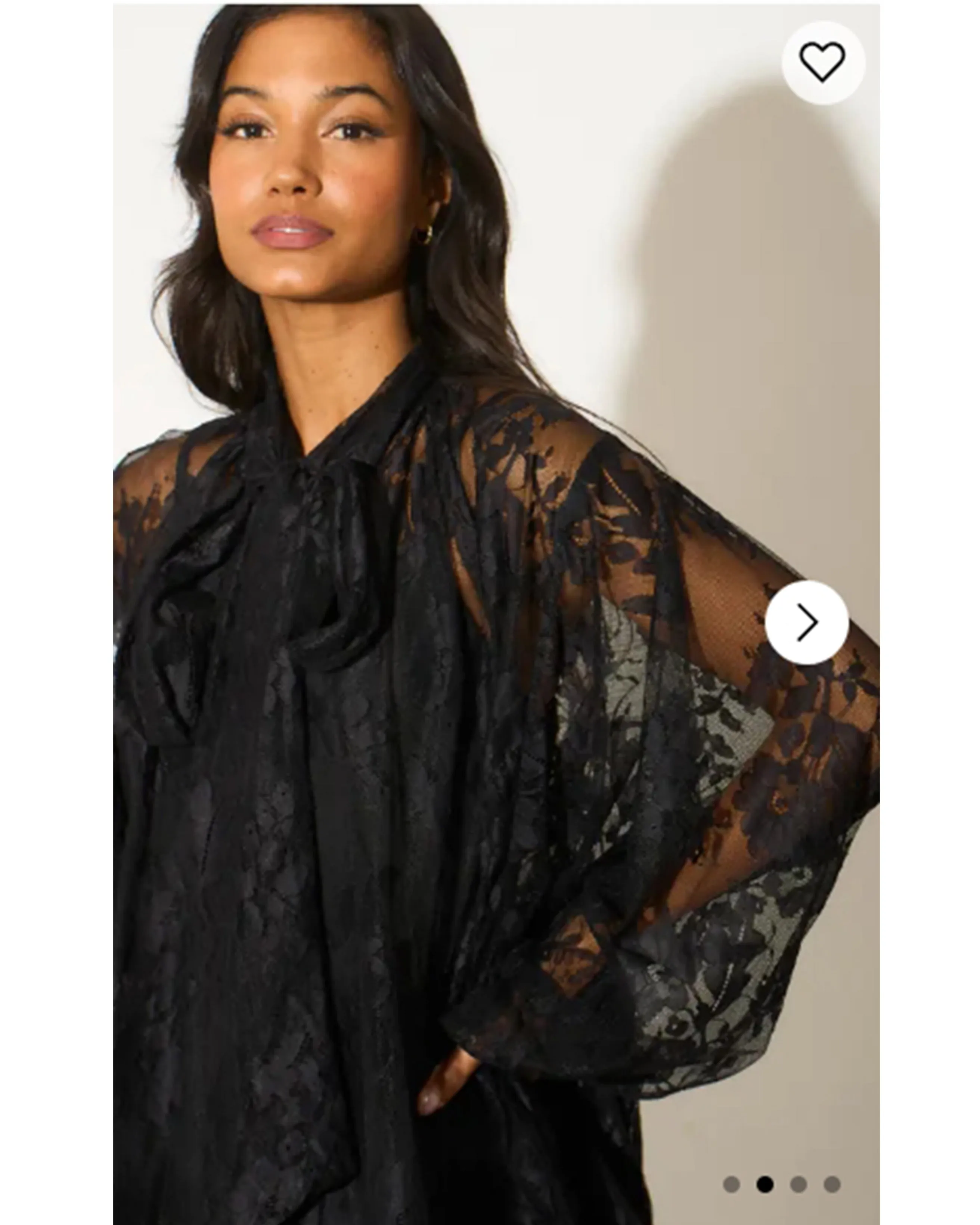 Floral Lace long blouseon sleeves design dress in Black