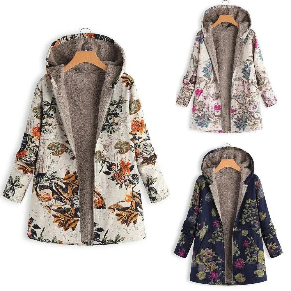 Floral Loose Plus Size Winter Coat