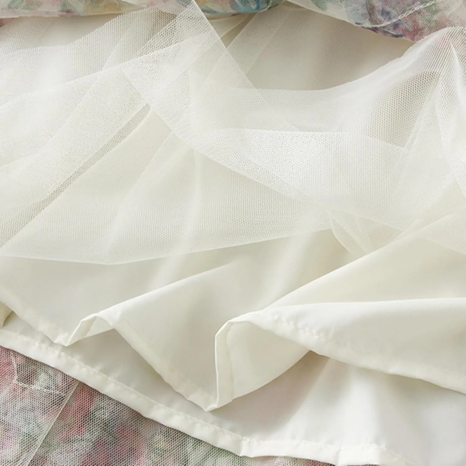 Floral Midi Skirts for Women 2025 Summer High Elastic Waisted Flowy Swing Tiered Mesh Long Skirt
