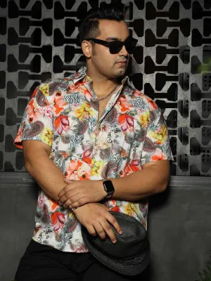 Floral Oriental Party Wear Half Shirt Men's Plus Size