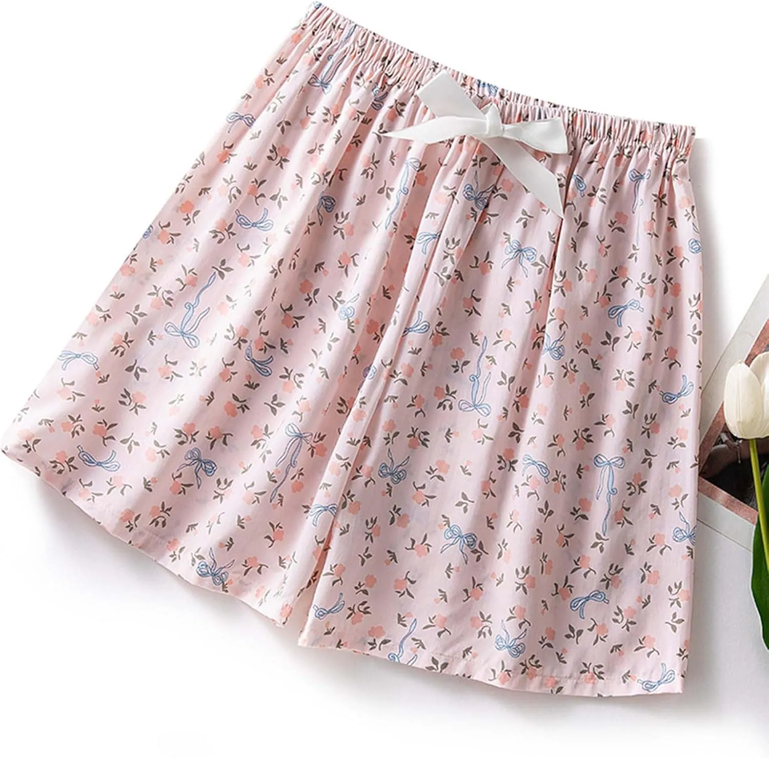 Floral Print Boxer Shorts for Women Comfy Summer Thin Elastic Waist Pjs Bottoms Loose Sleepwear Lounge Pajama Shorts