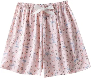 Floral Print Boxer Shorts for Women Comfy Summer Thin Elastic Waist Pjs Bottoms Loose Sleepwear Lounge Pajama Shorts