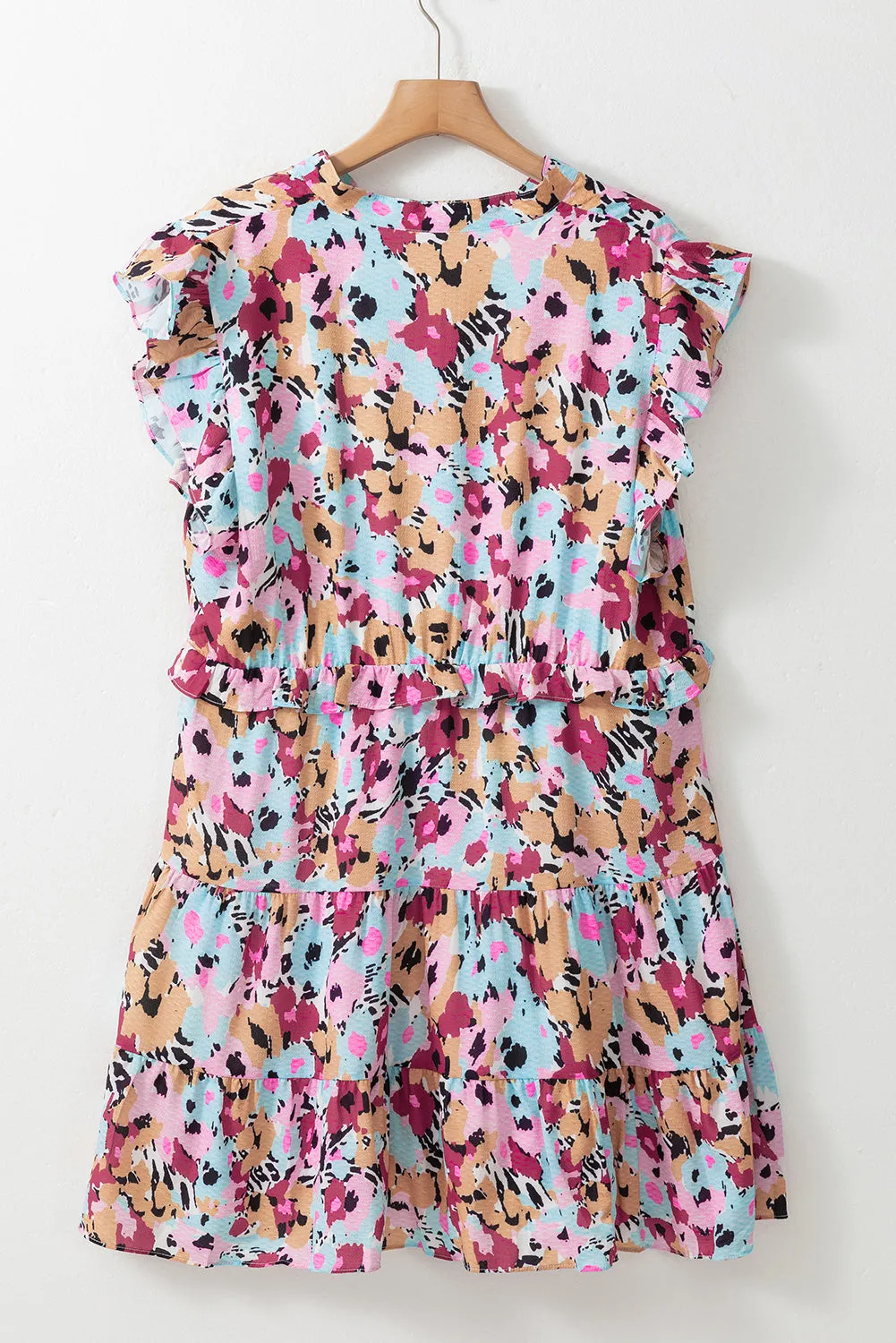 Floral Ruffled Cap Sleeve Plus Size Mini Dress