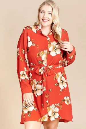 Floral Woven Button-down Collared Shirt Dress
