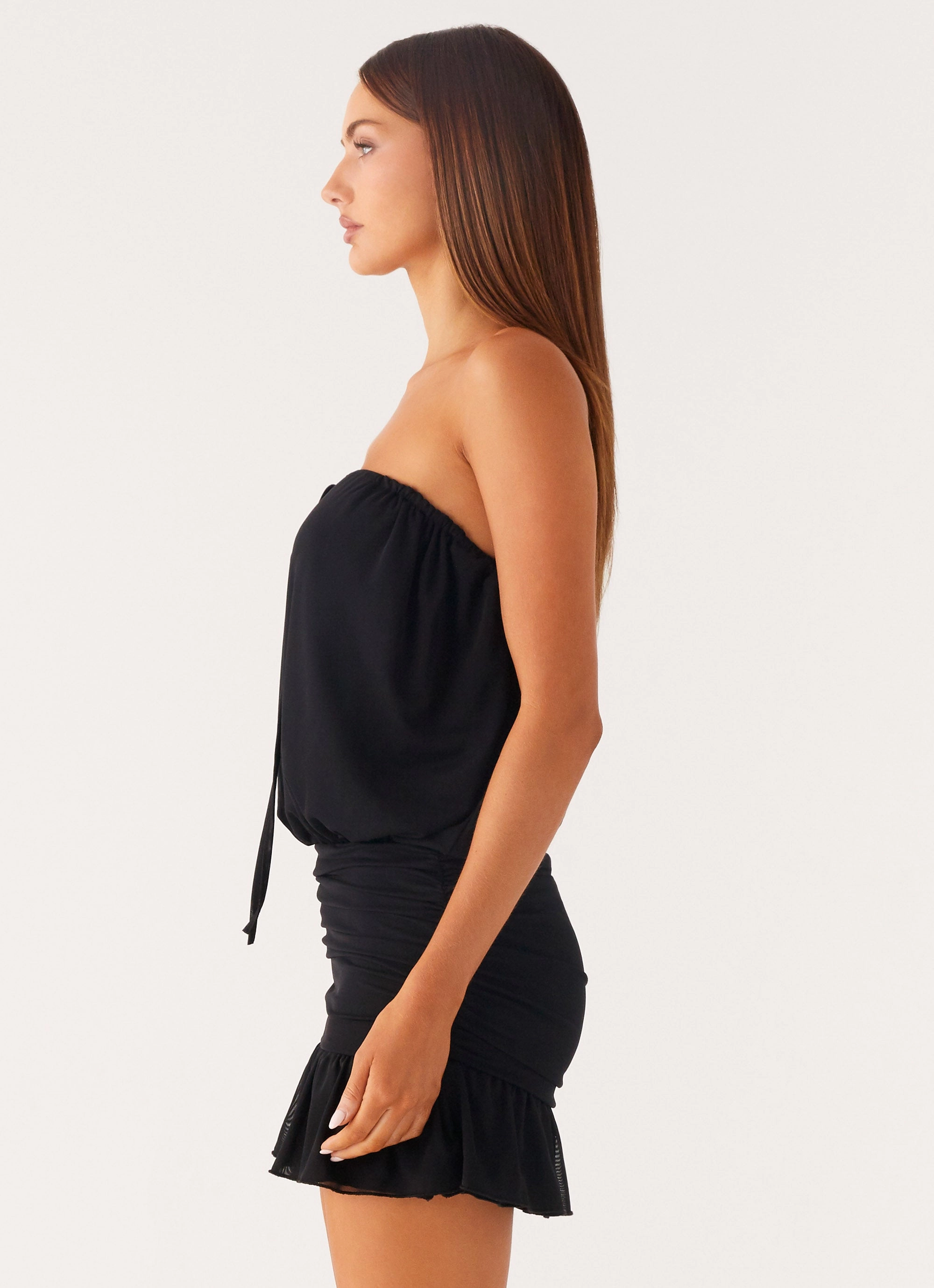 Flowing Layers Daily Wear Only A Dream Strapless Mini Dress - Black