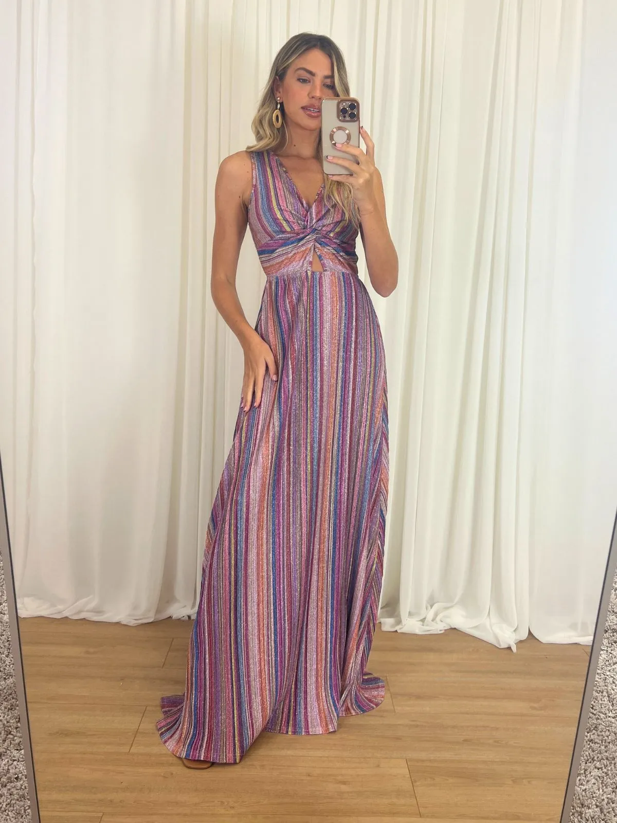 Lazy Pick Florence Stripe Sparkle Maxi Dress in Multi