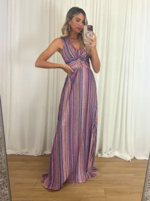 Florence Stripe Sparkle Maxi Dress in Multi Zip Closure Florence Stripe Sparkle Maxi Dress in Multi Lace Fine Fashion Mix