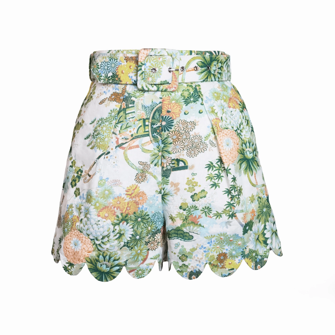MASON'S DAUGHTER | Belted Scallop Shorts, Spring Chinoiserie Everyday Ease