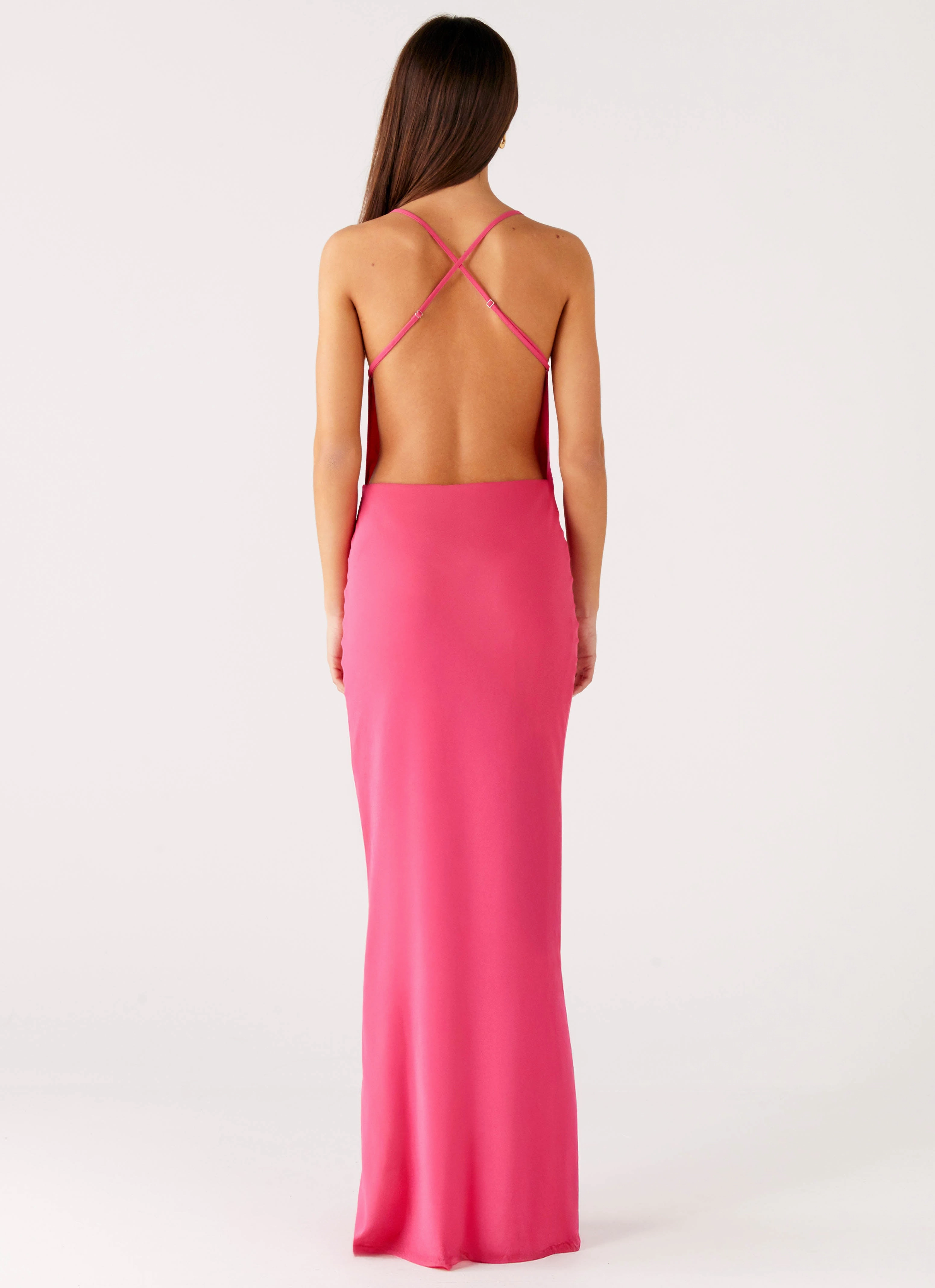 Fashion-Forward Cool Texture Pure Heart Cowl Maxi Dress - Fuchsia