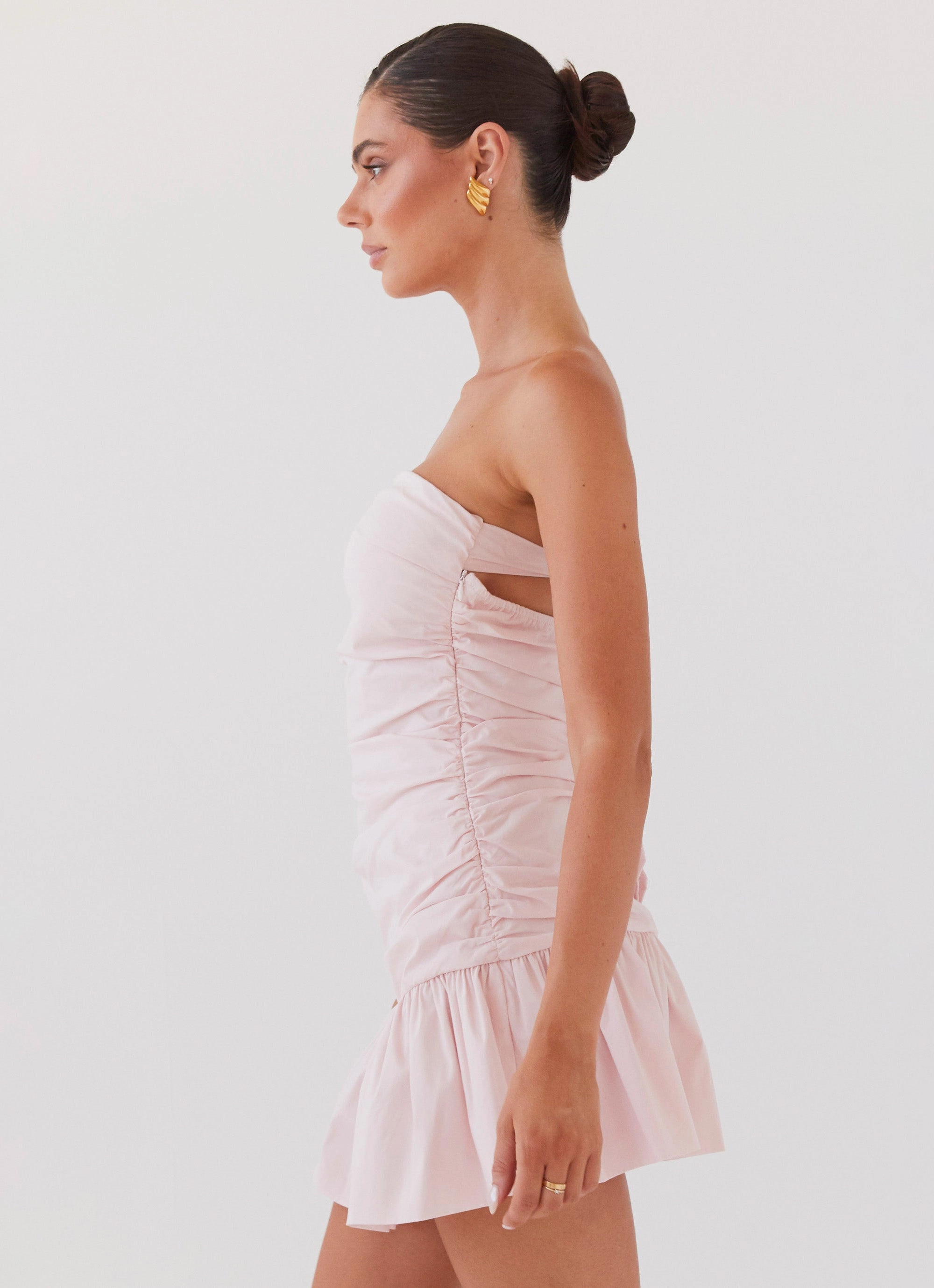 Dear Taylor Ruched Mini Dress - Pink Cloud Skin Glow Balanced Shape