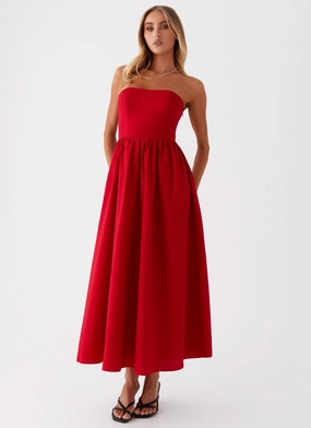 flowy silhouette Love Me Later Midi Dress - Red Beaded-Sleeve Casual Comfort Love Me Later Midi Dress - Red