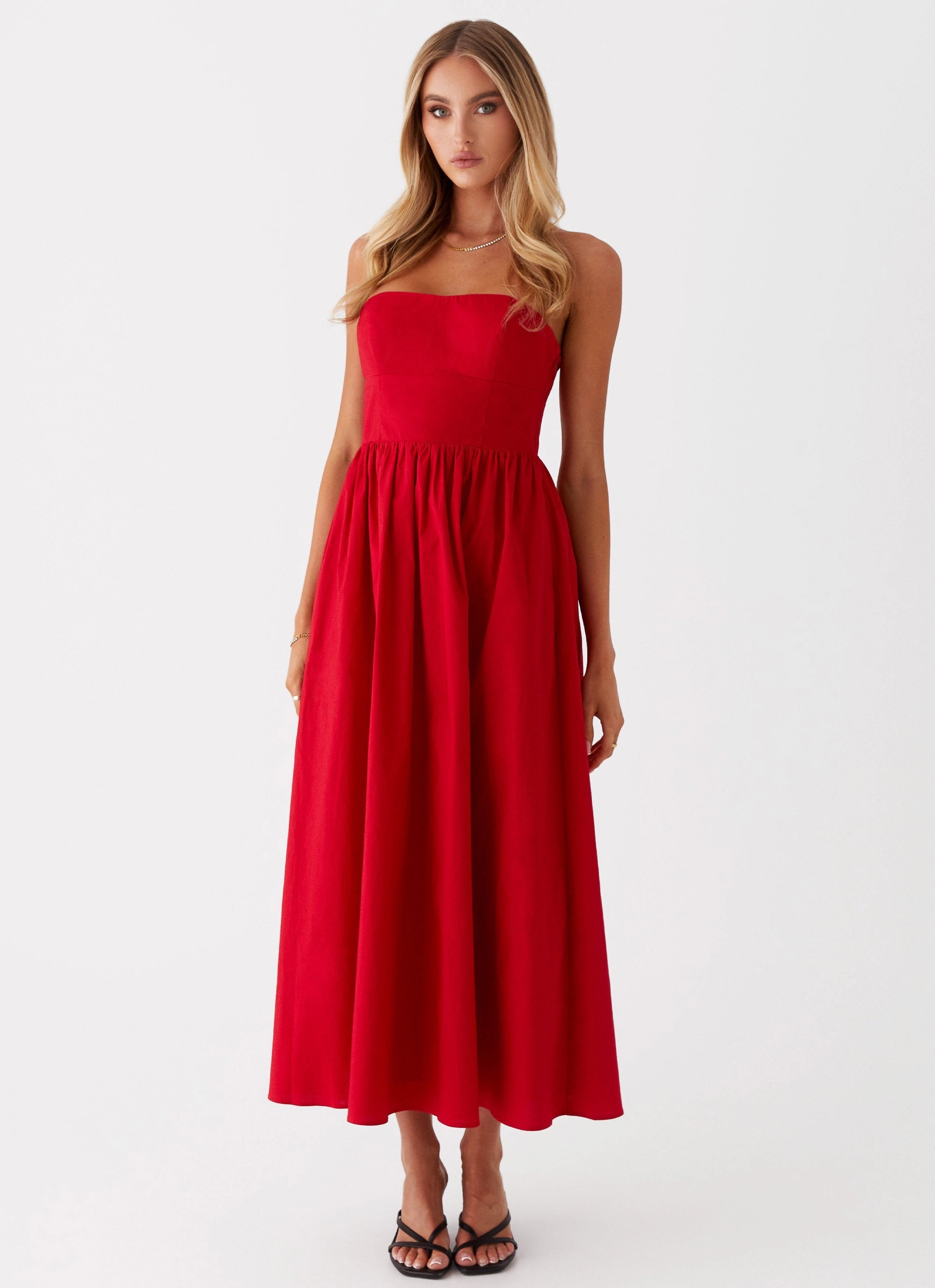 Love Me Later Midi Dress - Red Cafe Vibe Stylish Waistband Design