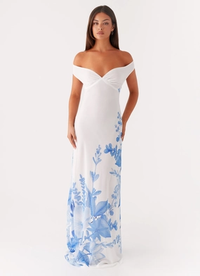 flowy style Krissa Maxi Dress - Blue Floral Krissa Maxi Dress - Blue Floral Patterned-Fabric