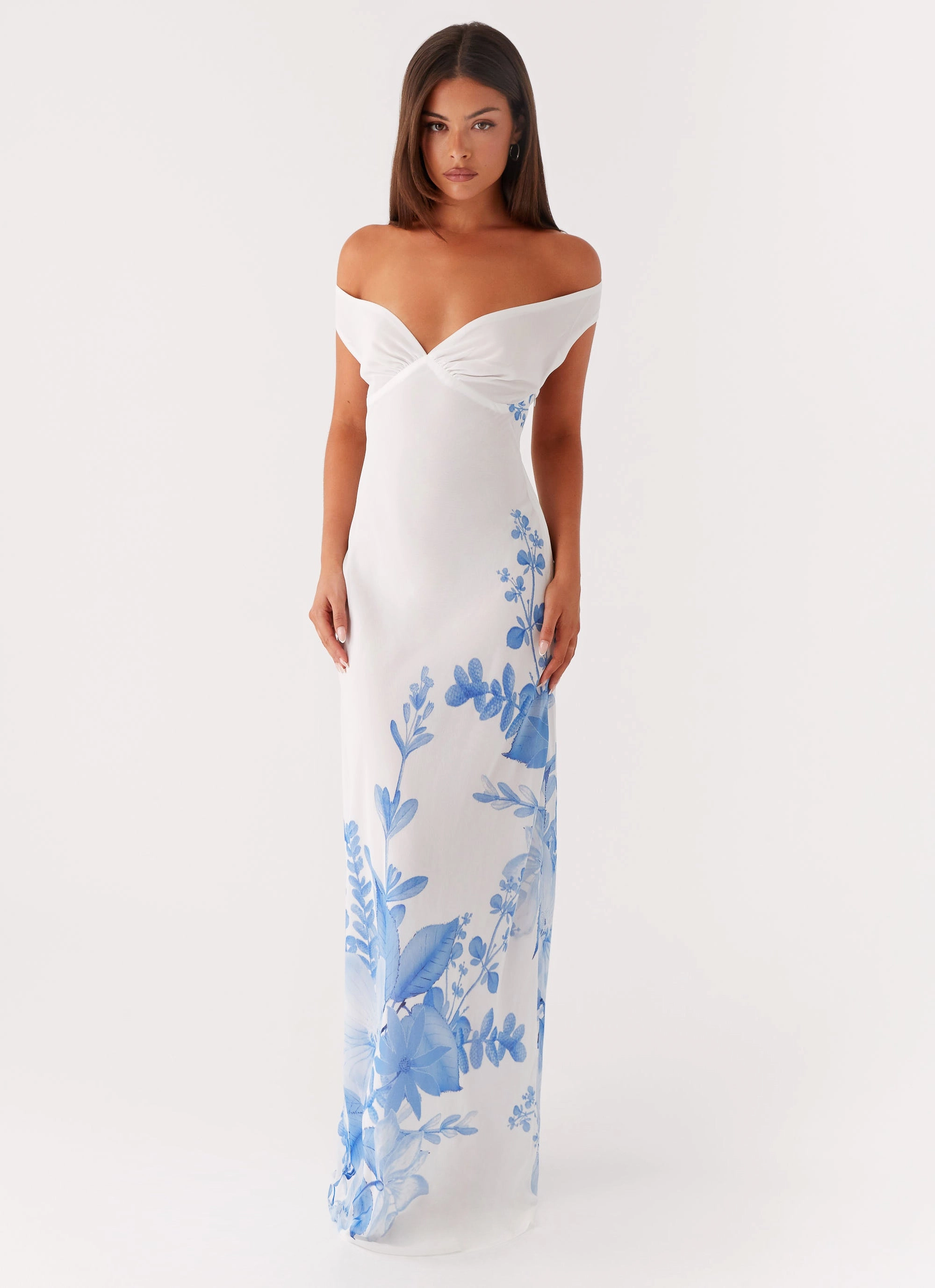 Krissa Maxi Dress - Blue Floral Chic Waistband Design