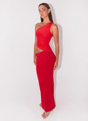 Flutter sleeves Seranella One Shoulder Maxi Dress - Cherry Red Seranella One Shoulder Maxi Dress - Cherry Red Formal Aura