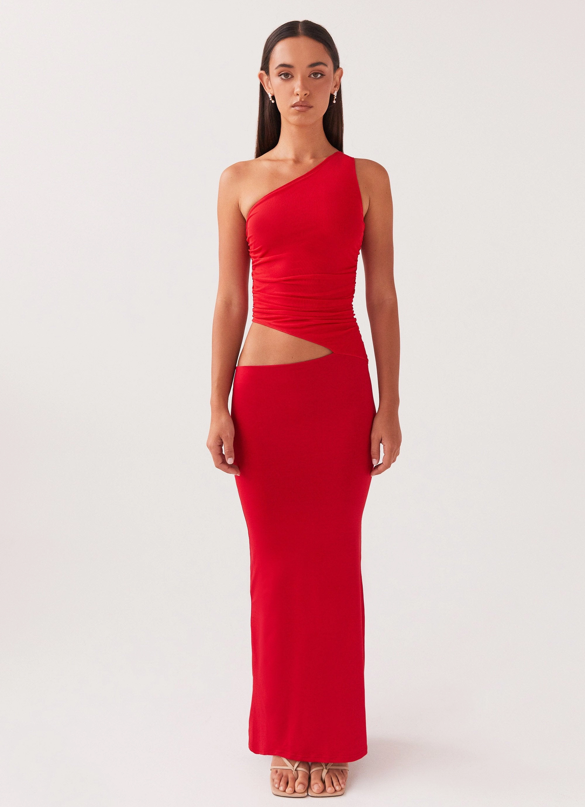 Seranella One Shoulder Maxi Dress - Cherry Red Stay Cool