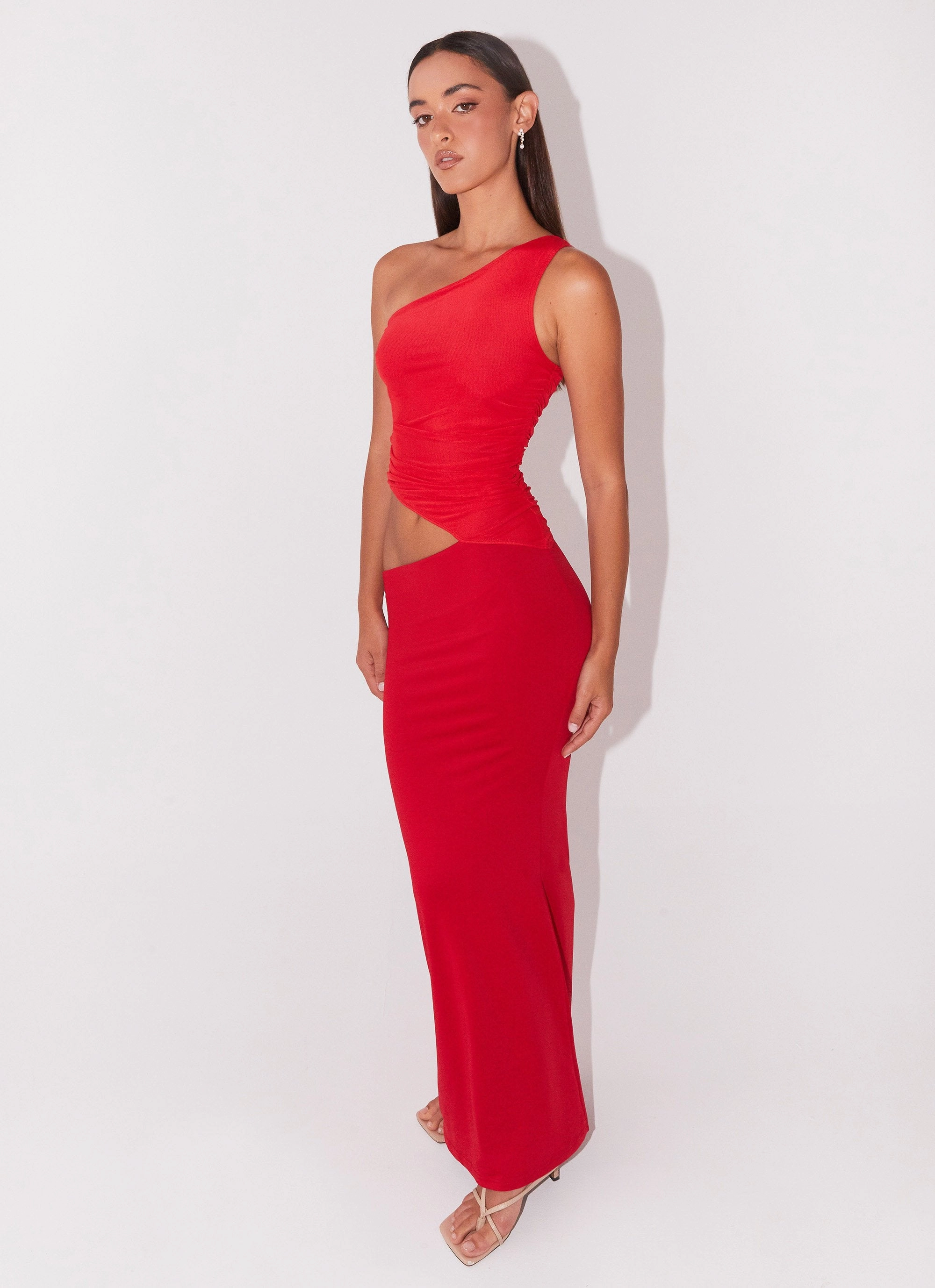 Seranella One Shoulder Maxi Dress - Cherry Red Formal Aura