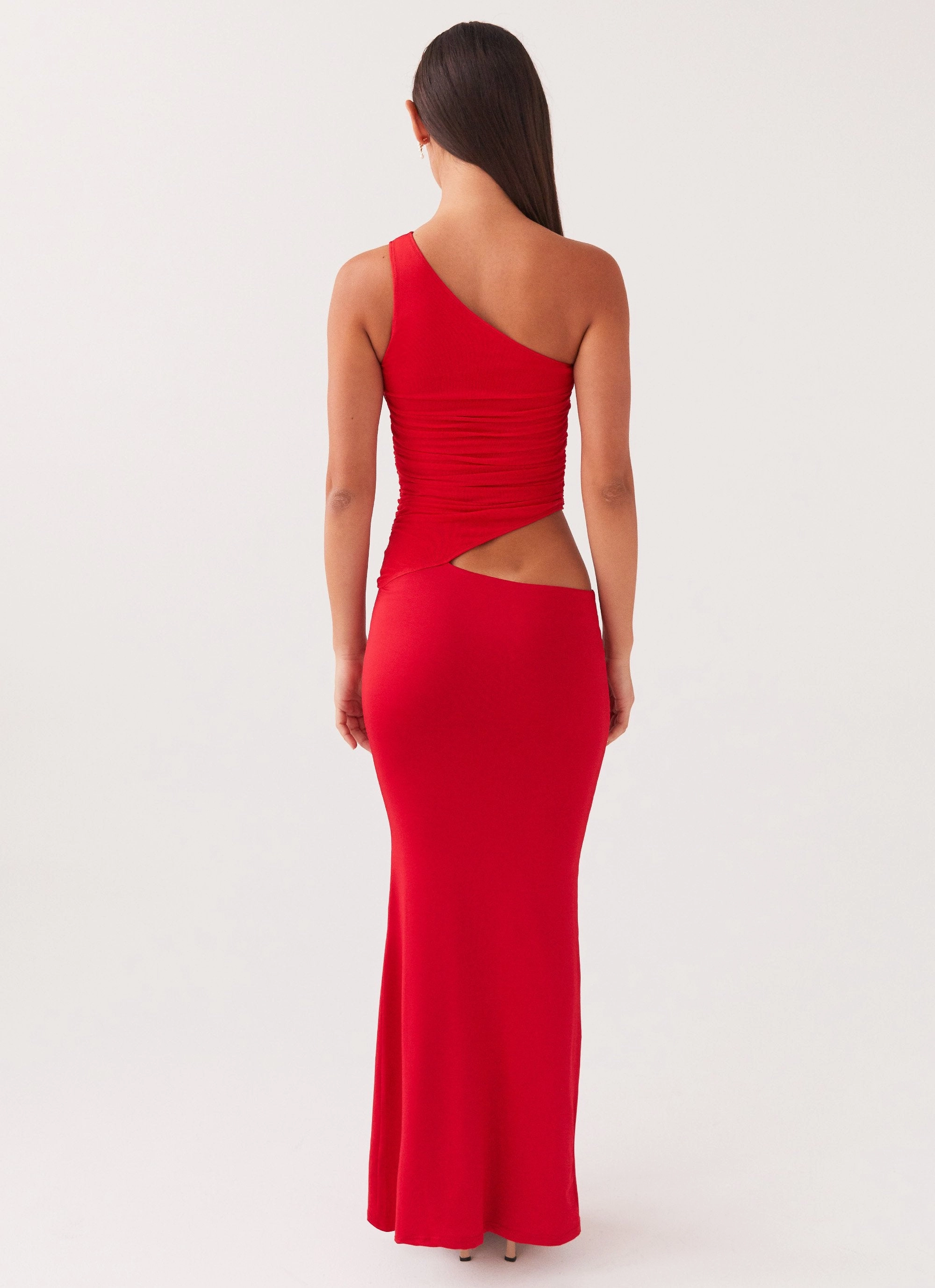 Sleek Touch Seranella One Shoulder Maxi Dress - Cherry Red