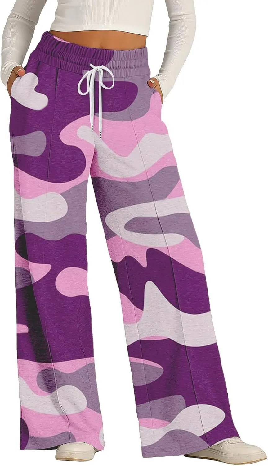 FONMA Womens Wide Leg Sweatpants 2025 Casual Loose Solid Pants Comfy Lounge Joggers Baggy Sweatpants Yoga Pants with Pockets