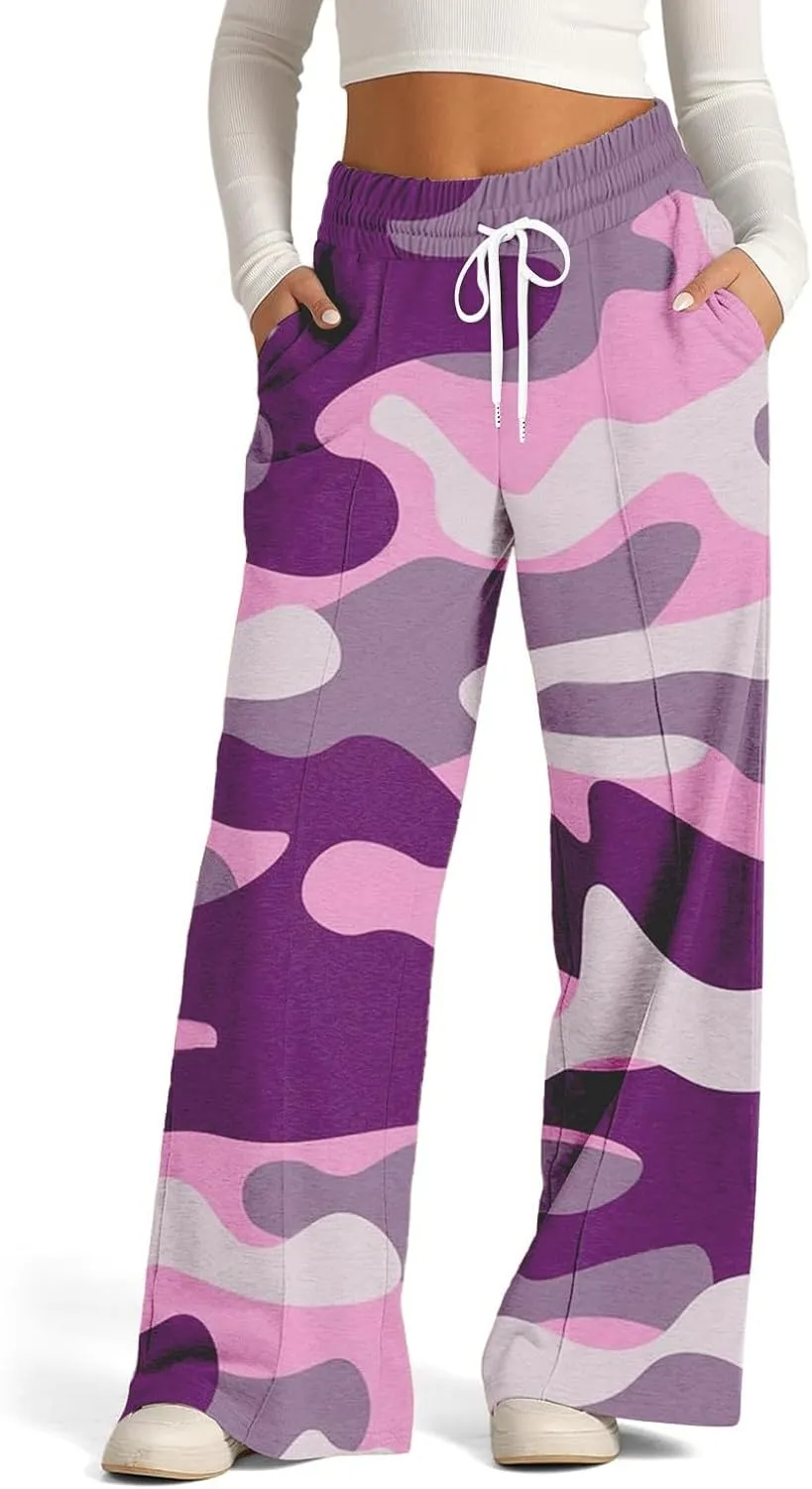 FONMA Womens Wide Leg Sweatpants 2025 Casual Loose Solid Pants Comfy Lounge Joggers Baggy Sweatpants Yoga Pants with Pockets