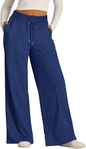 FONMA Womens Wide Leg Sweatpants 2025 Casual Loose Solid Pants Comfy Lounge Joggers Baggy Sweatpants Yoga Pants with Pockets