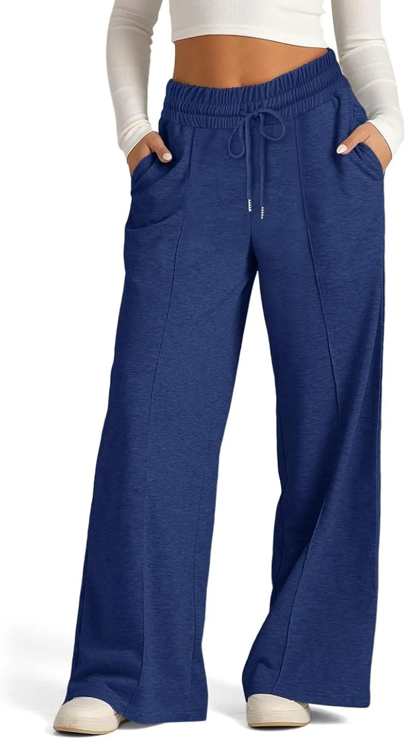FONMA Womens Wide Leg Sweatpants 2025 Casual Loose Solid Pants Comfy Lounge Joggers Baggy Sweatpants Yoga Pants with Pockets