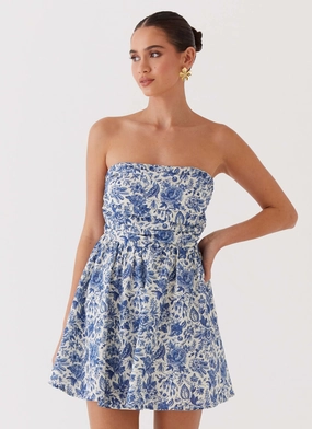 Forget Me Not Linen Mini Dress - Blue Paisley Sport Luxe Tailored Style Tiered-Skirt Forget Me Not Linen Mini Dress - Blue Paisley
