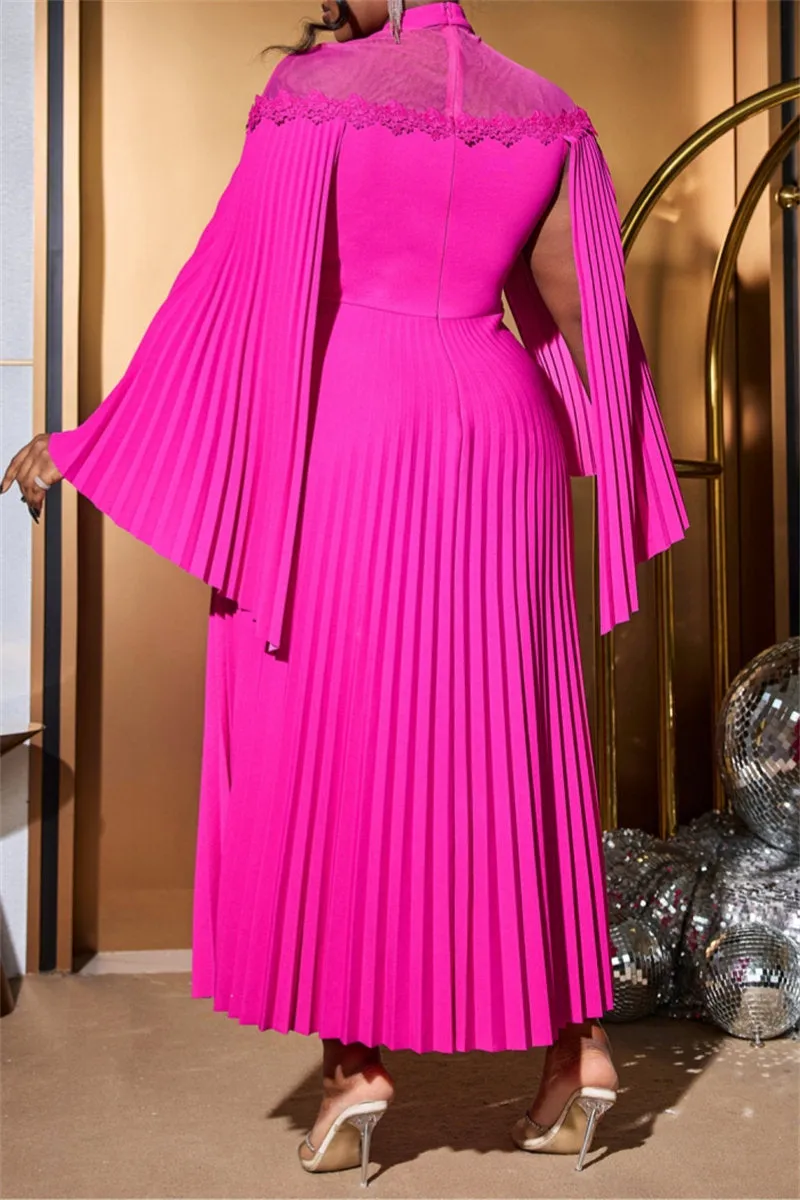 Formal Solid Color Patchwork Half A Turtleneck A Line Dresses