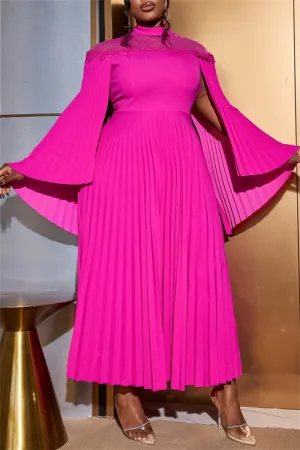 Formal Solid Color Patchwork Half A Turtleneck A Line Dresses