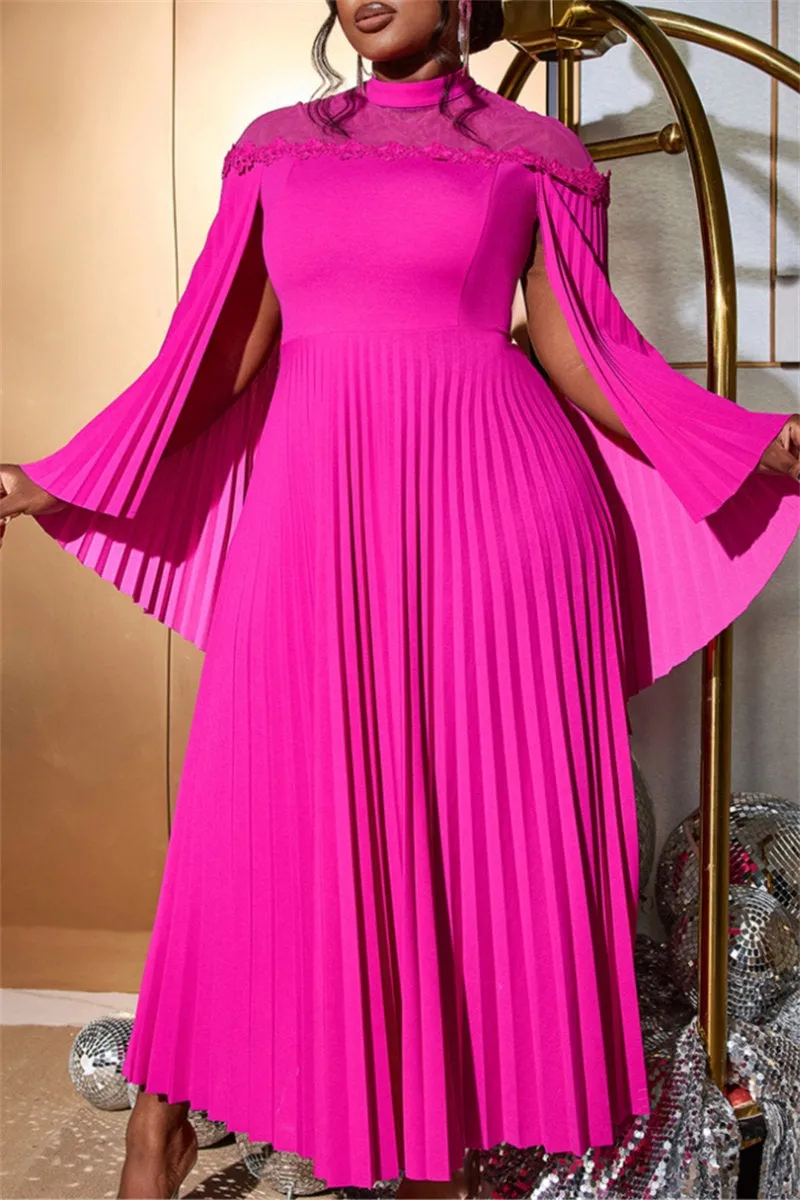 Formal Solid Color Patchwork Half A Turtleneck A Line Dresses