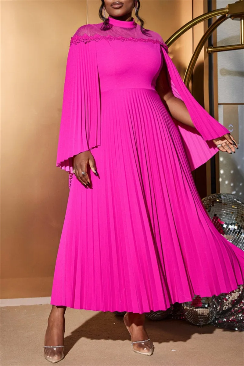 Formal Solid Color Patchwork Half A Turtleneck A Line Dresses