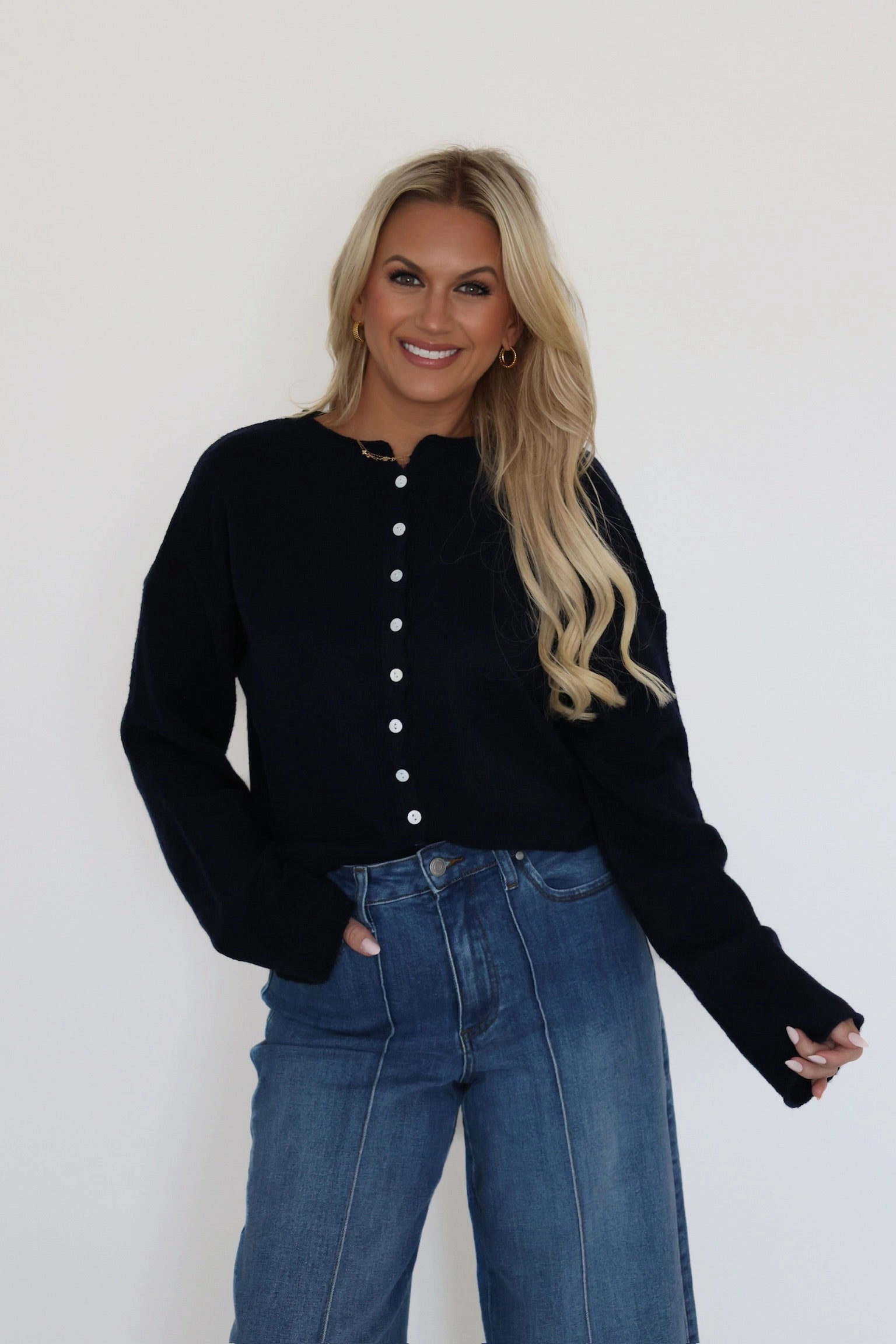 hypoallergenic material Format Sweater Cardigan- Navy