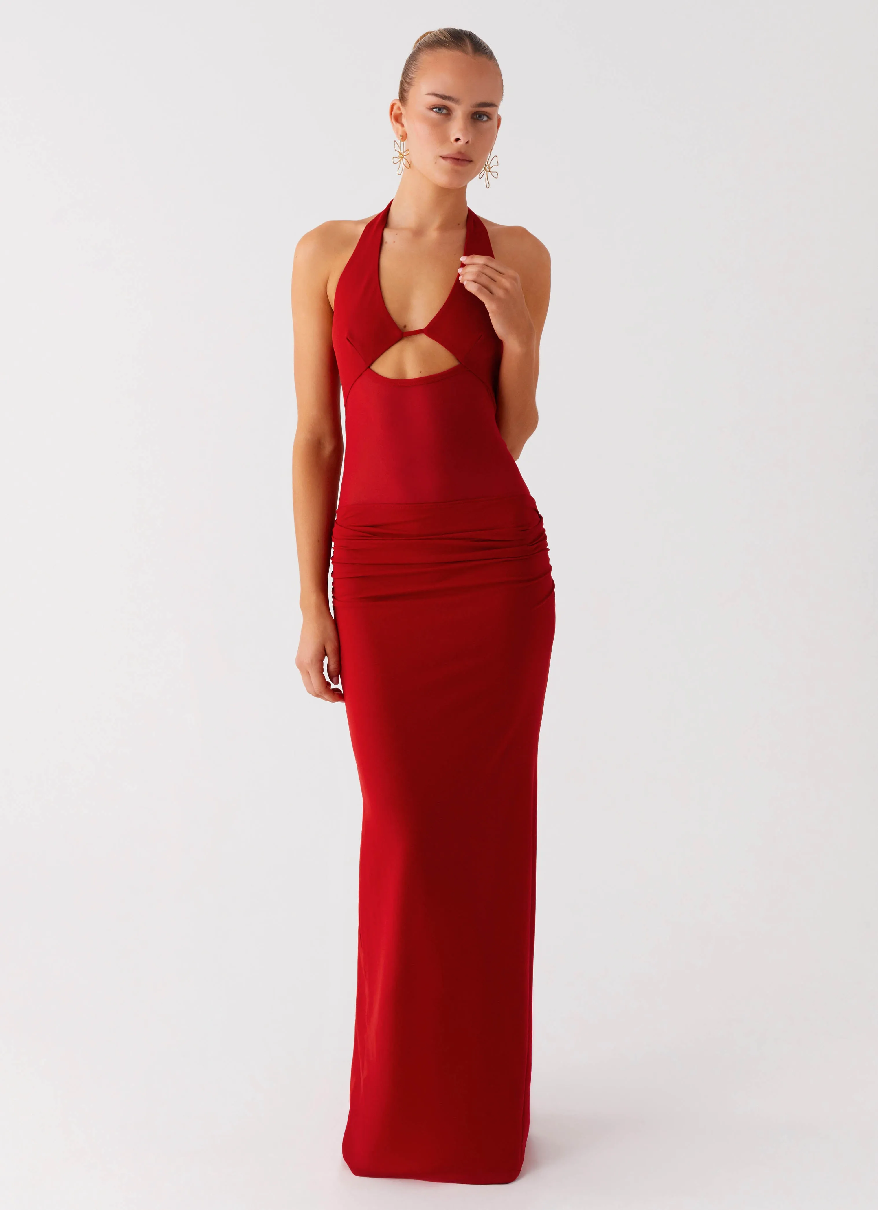 Billen Halter Maxi Dress - Red Trendy Outfit Neutral Colors