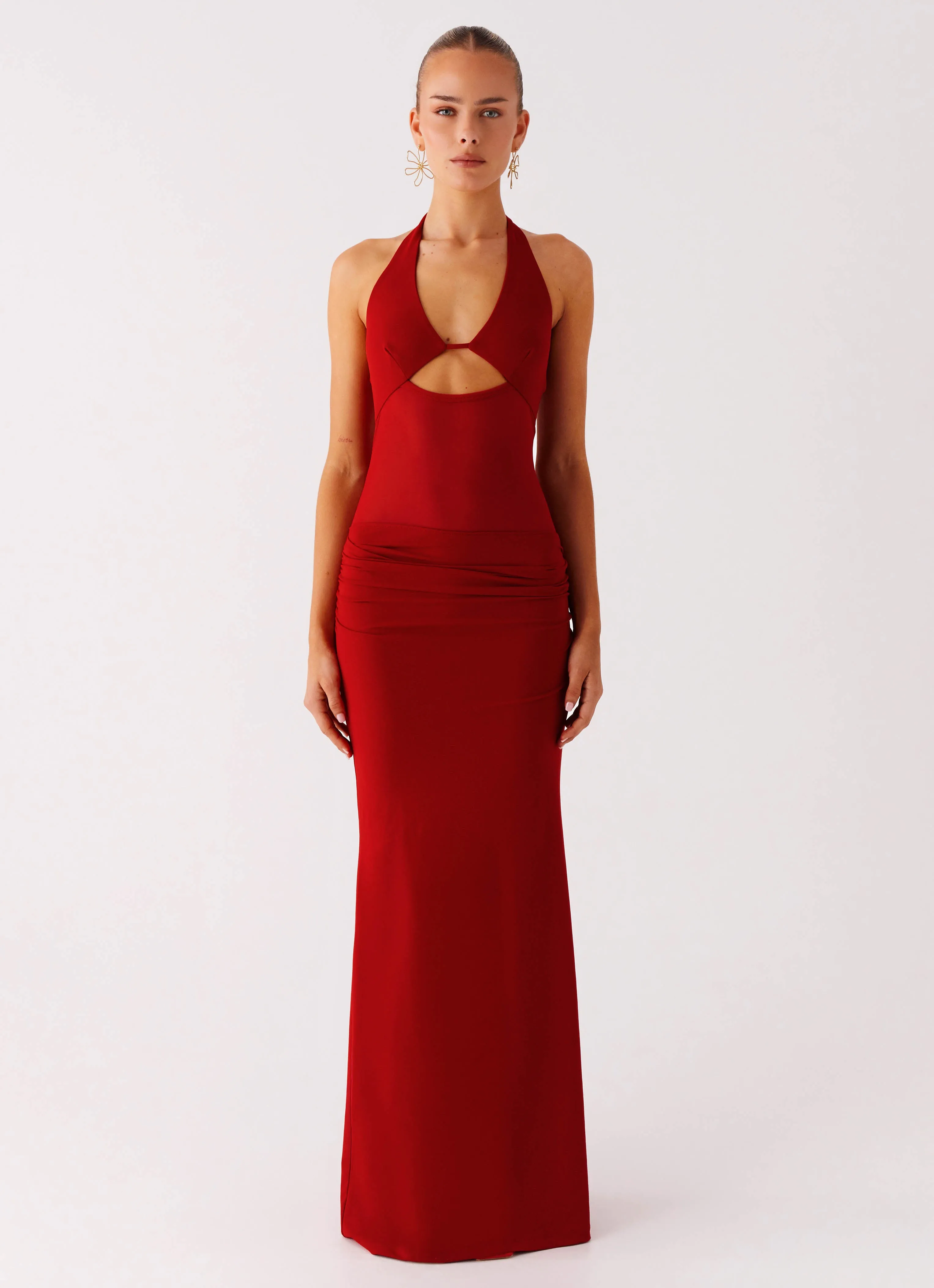 Holiday Style Billen Halter Maxi Dress - Red