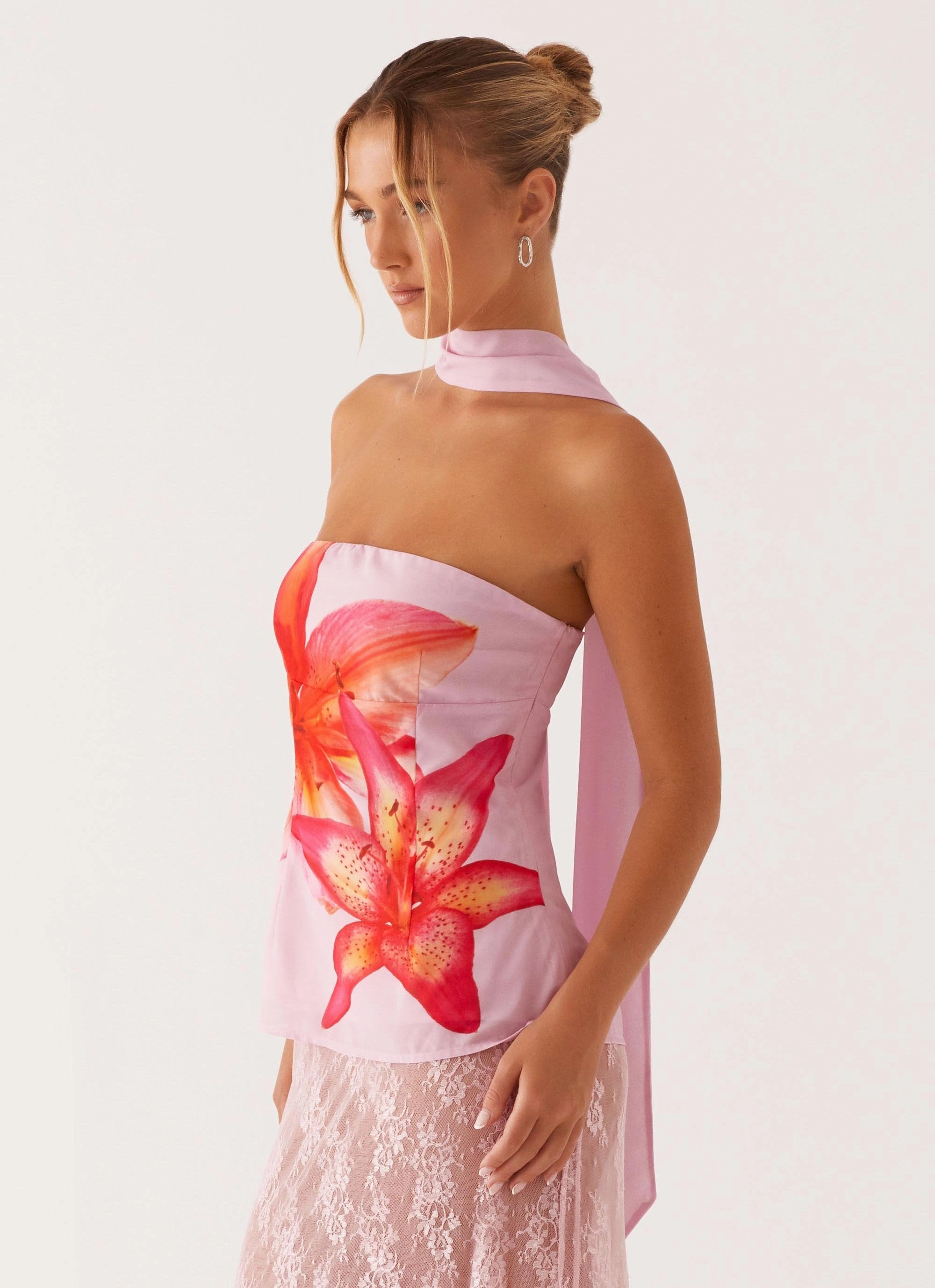 Blaise Scarf Top - Pink Floral NonChafe Lining