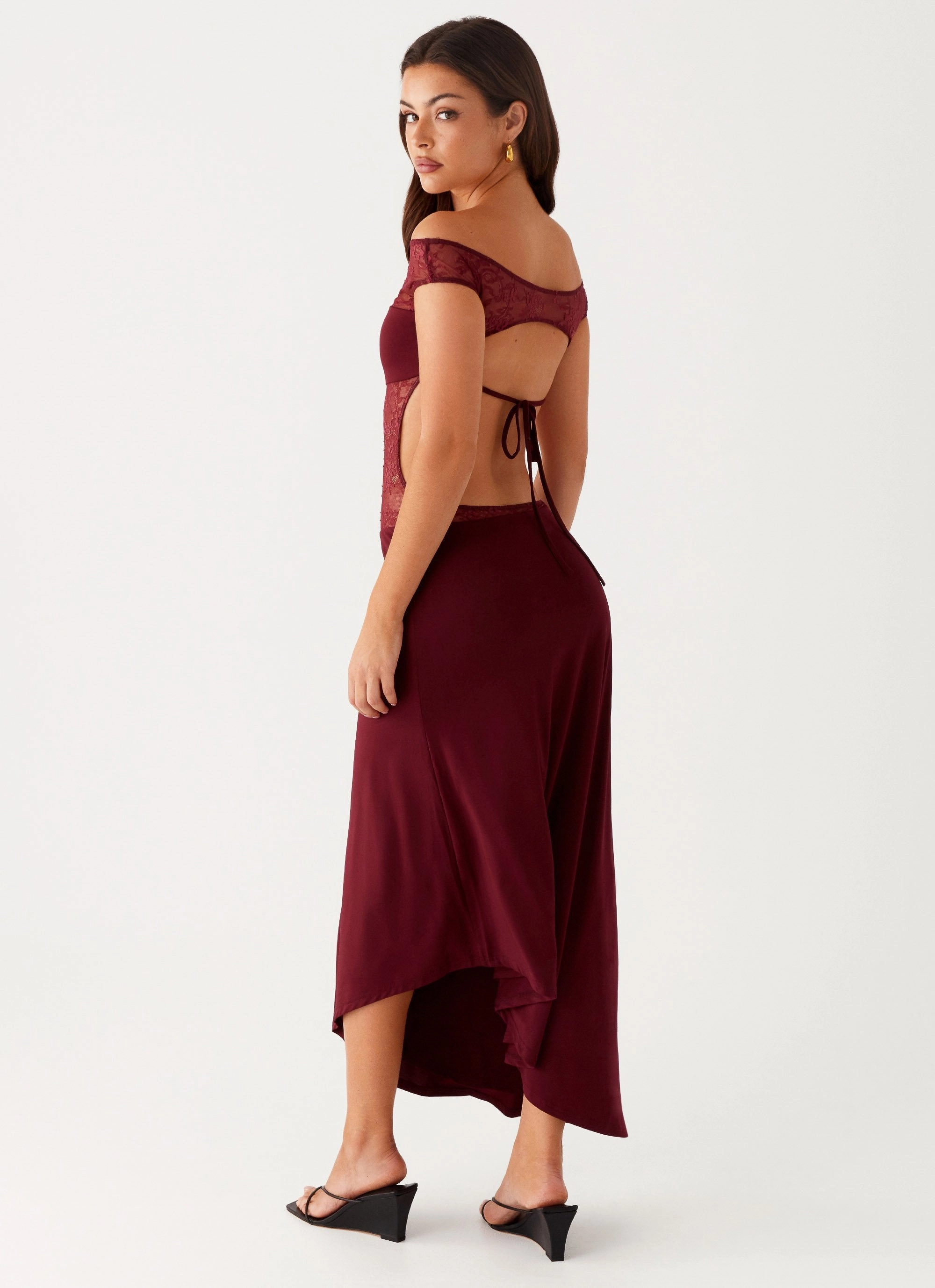 Chic Wear Casual Lines Francoise Lace Midi Dress - Burgundy