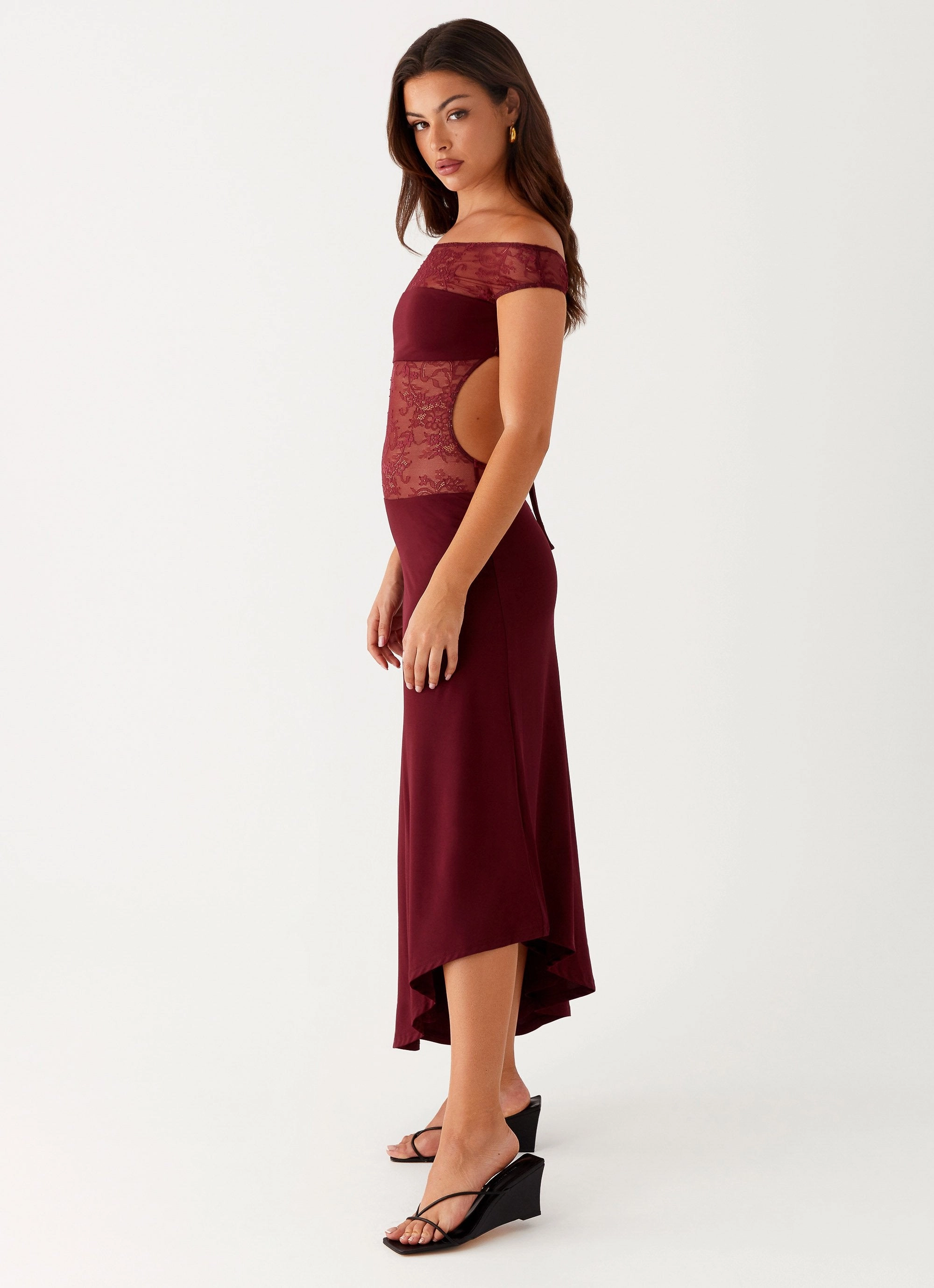 Bohemian-Style Francoise Lace Midi Dress - Burgundy