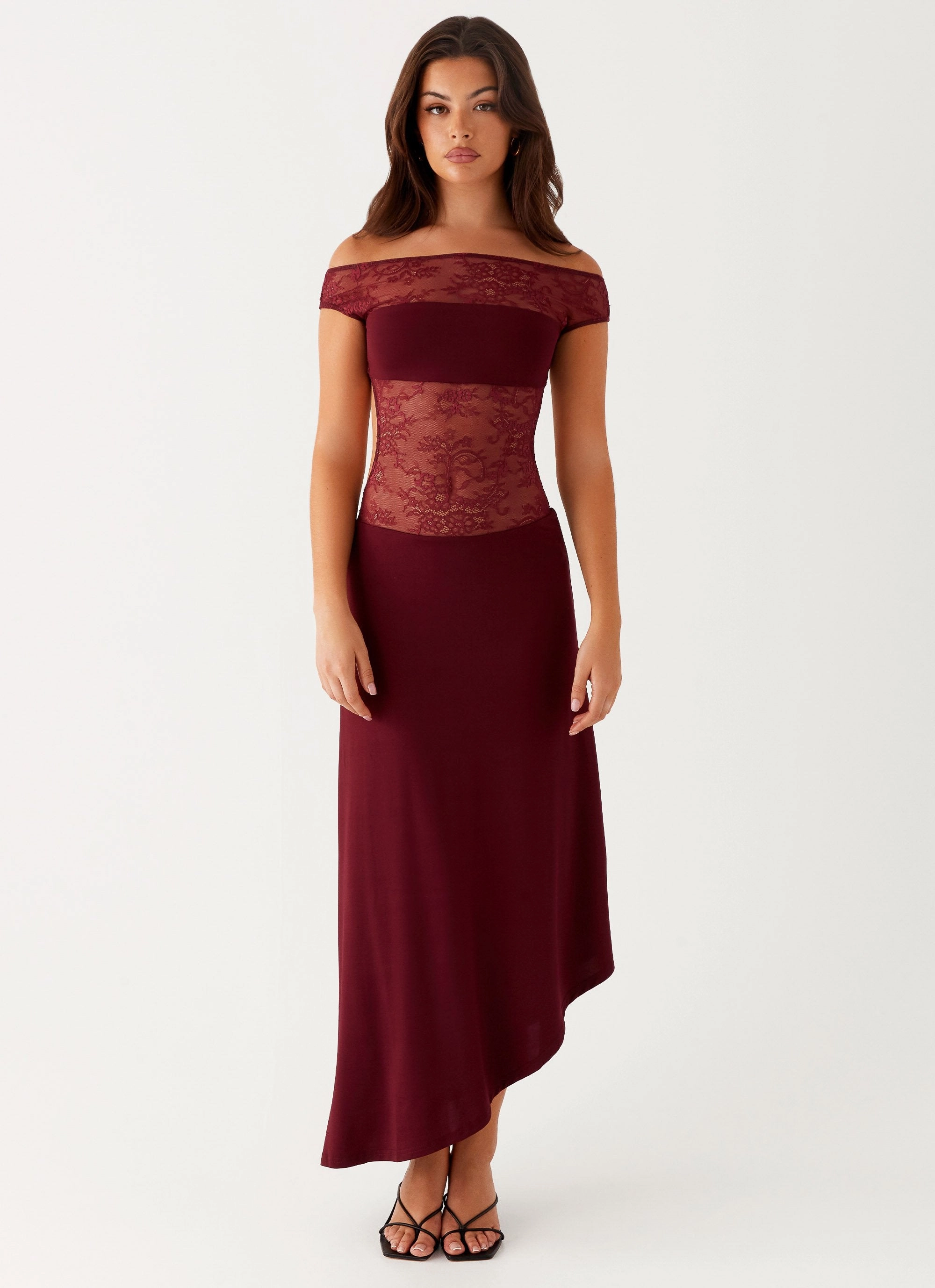 Francoise Lace Midi Dress - Burgundy City Essential Quilted-Lining