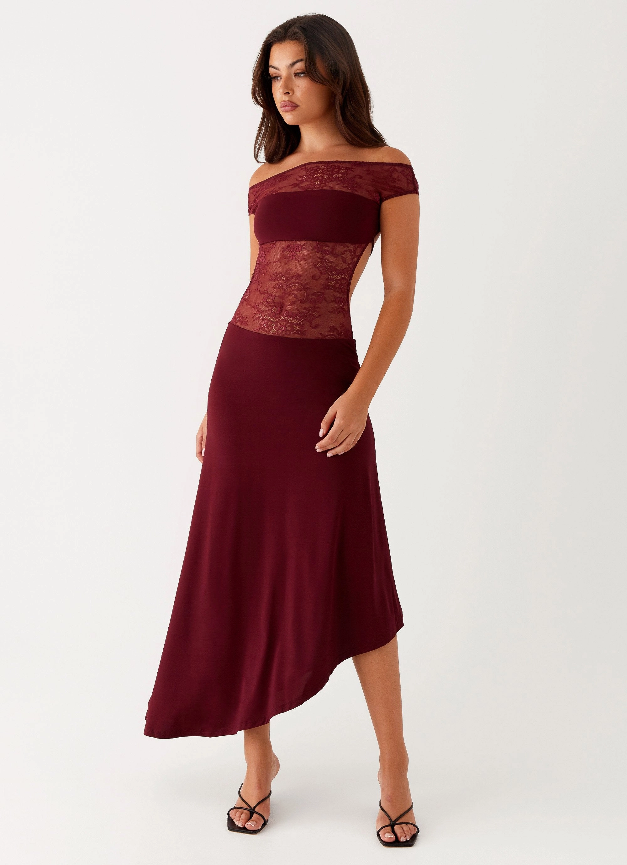 Silky Surface Francoise Lace Midi Dress - Burgundy