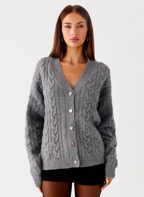 Frawley Cable Knit Cardigan - Grey AntiPilling Construction SeamlessKnitConstruction AdjustableHem Frawley Cable Knit Cardigan - Grey