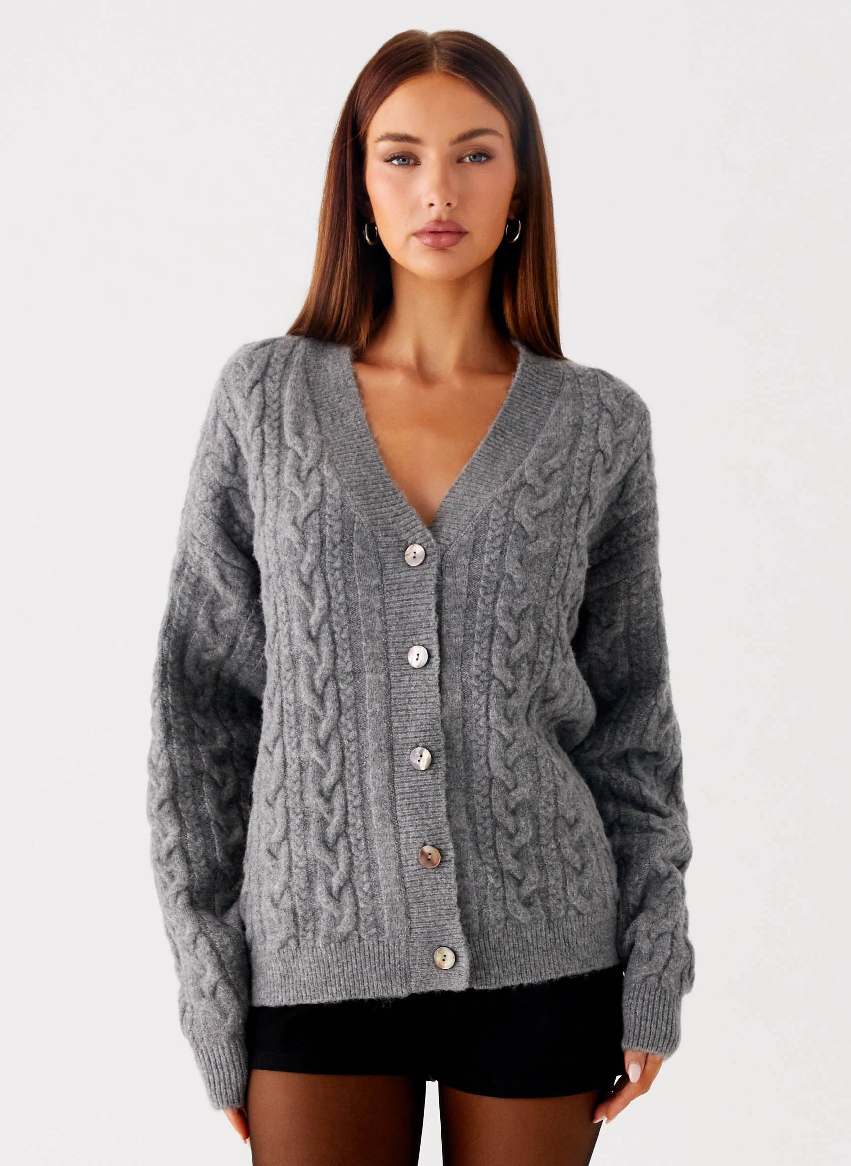 AbrasionResistant Surface Frawley Cable Knit Cardigan - Grey