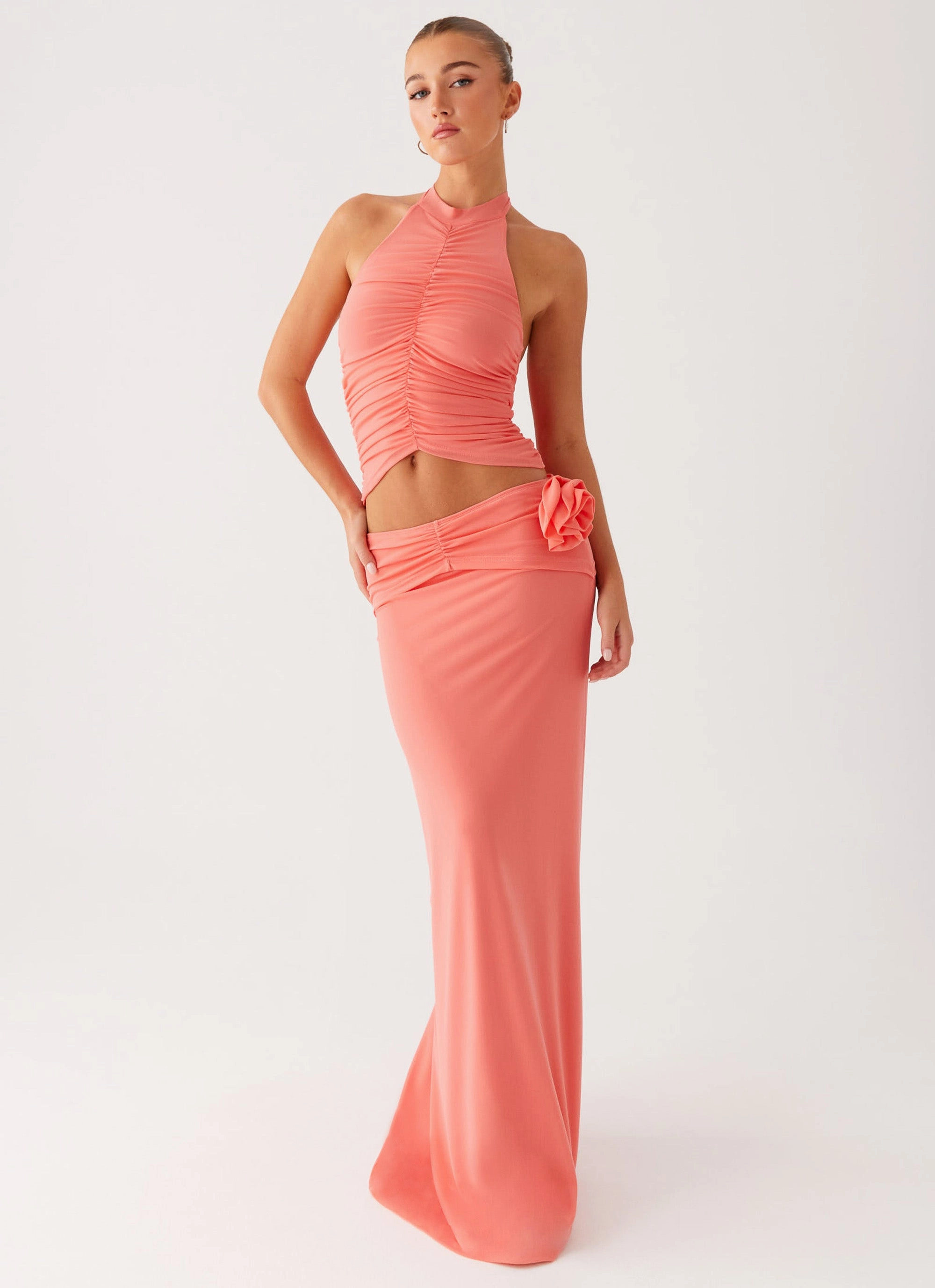 Jayce Maxi Skirt - Salmon Soft Brushed Lining Side slits