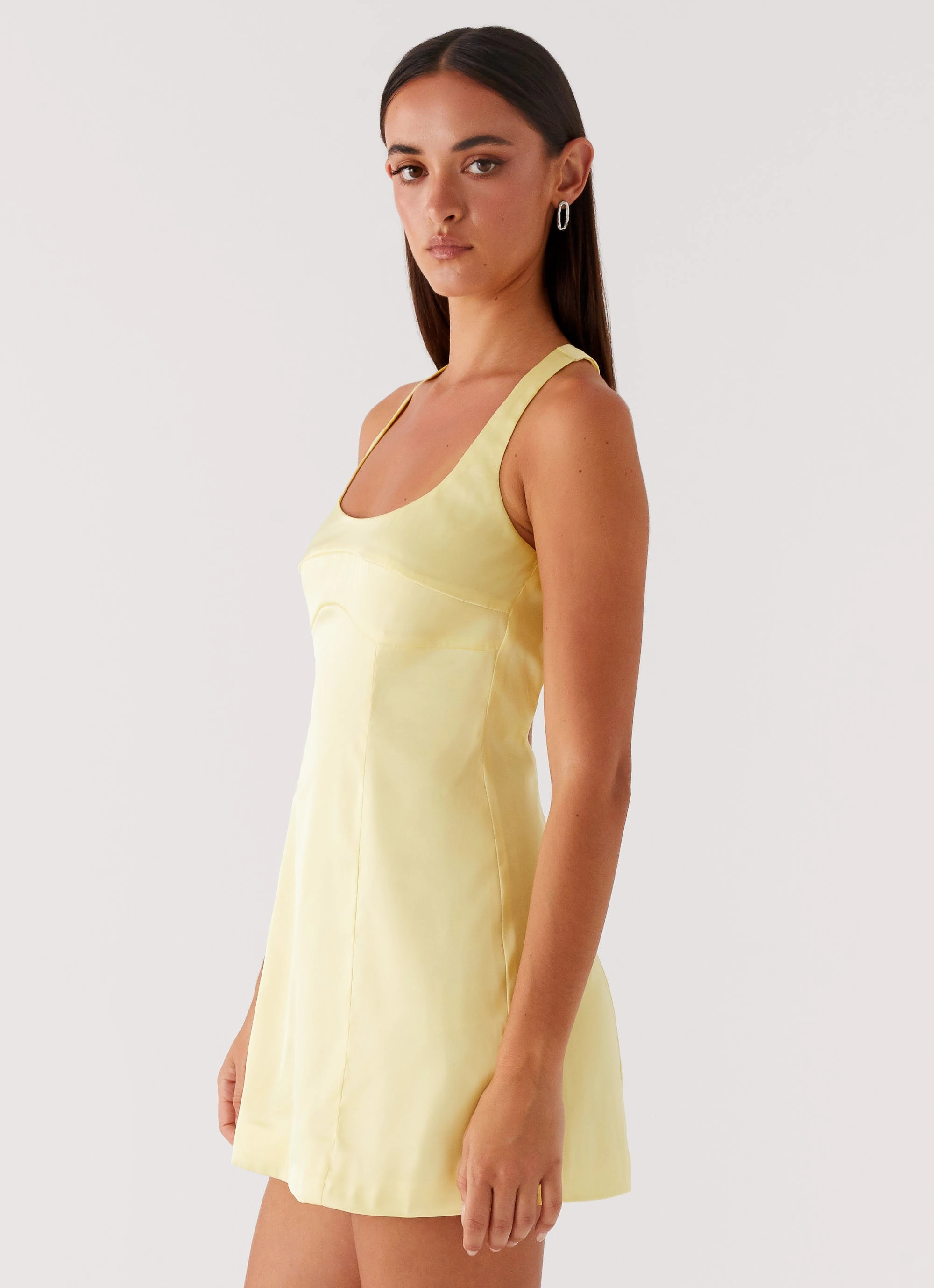 Freefall Satin Mini Dress - Yellow Light Flow Urban Cool